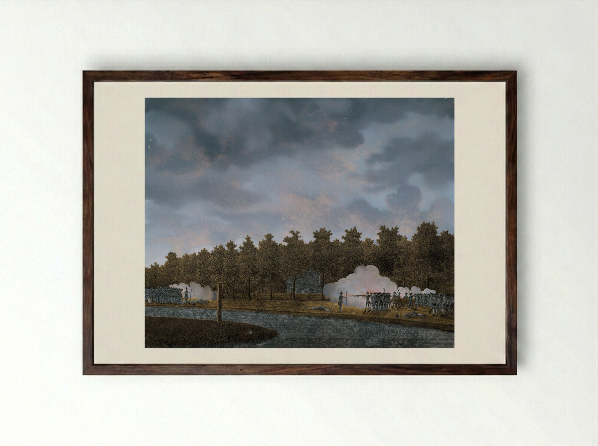Vuurgevecht aan de Vaartse Rijn bij Jutphaas - Jonas Zeuner - Framed Print Dark Wood