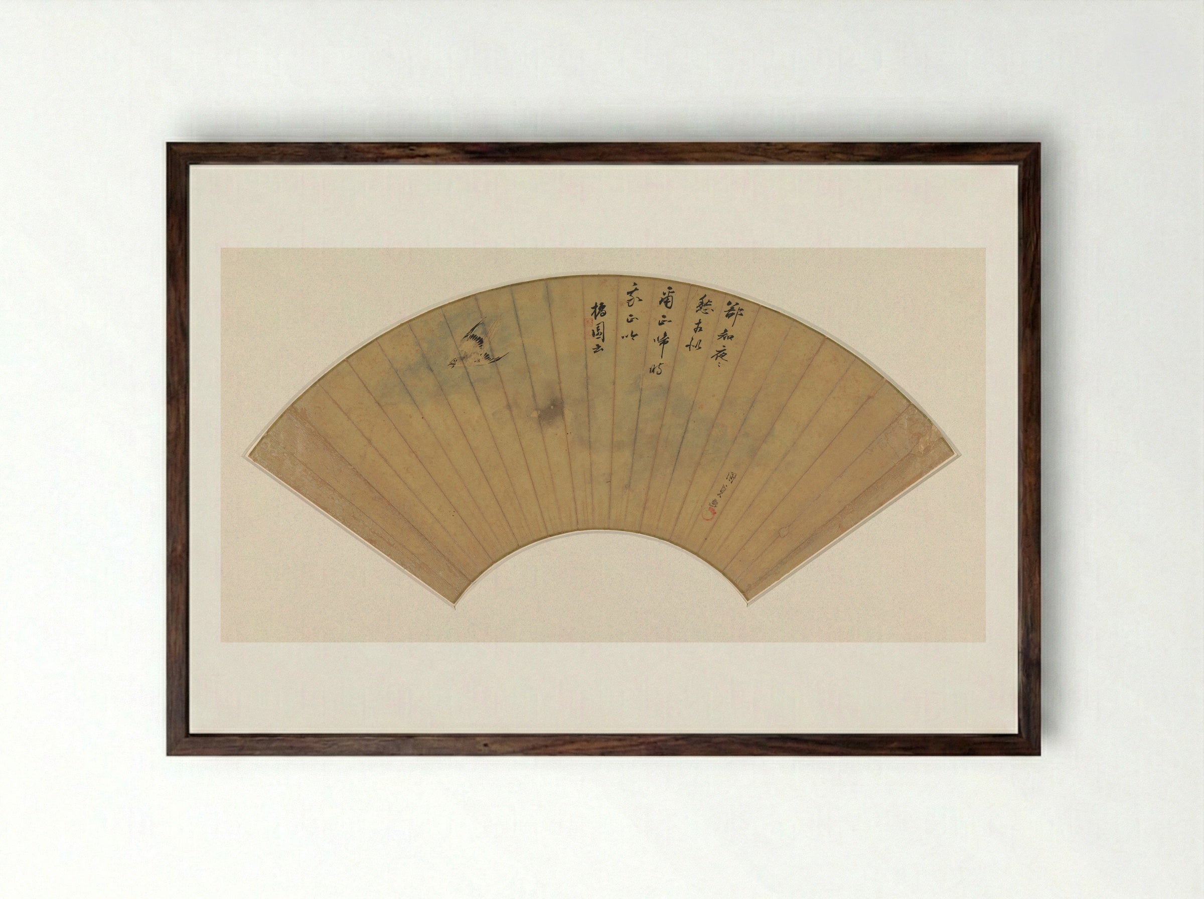 Waaierblad met vliegende Koekoek - Utagawa Kunisada (I) - Framed Print Dark Wood