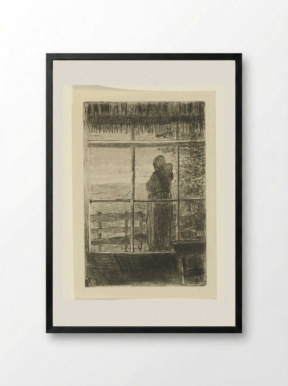 Wachtende vrouw met kind - Jozef Israëls - Framed Print Black