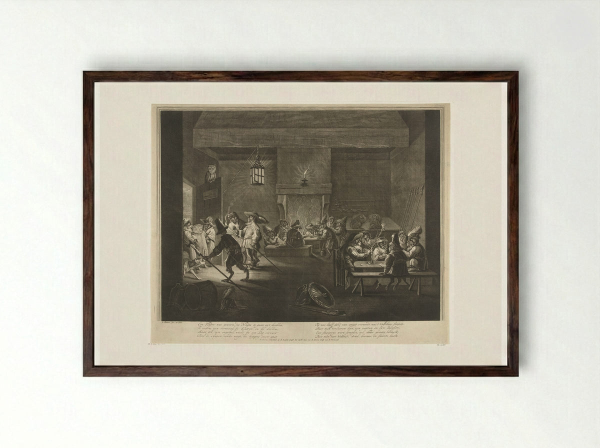 Wachtlokaal met apen - Matthijs Pool - Framed Print Dark Wood