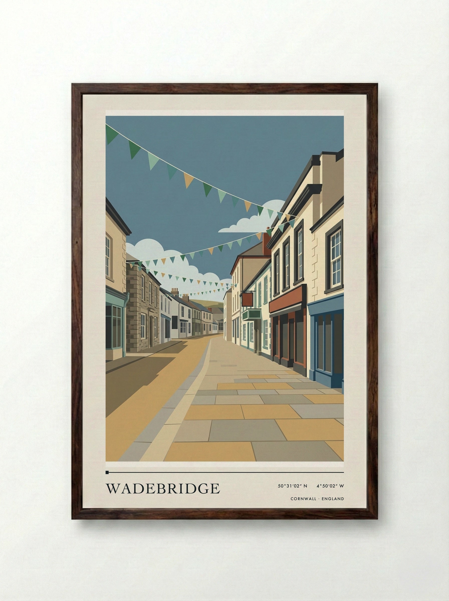 Wadebridge Cornwall England Travel Poster - Framed Print Dark Wood