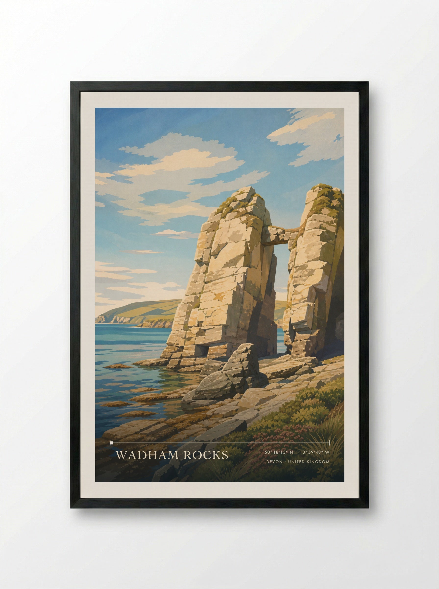 Wadham Rocks Devon United Kingdom Travel Poster - Framed Print Black