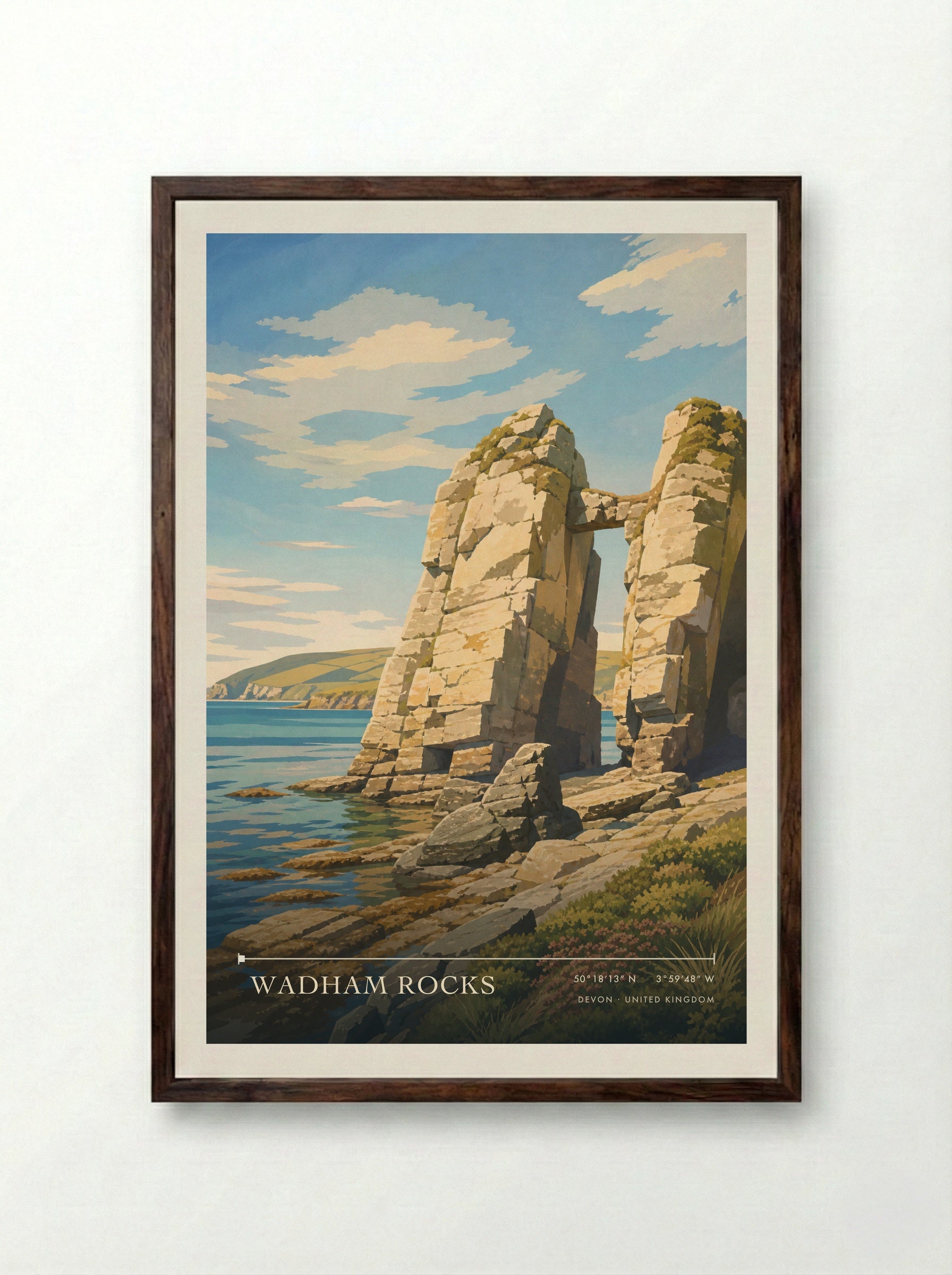 Wadham Rocks Devon United Kingdom Travel Poster - Framed Print Dark Wood