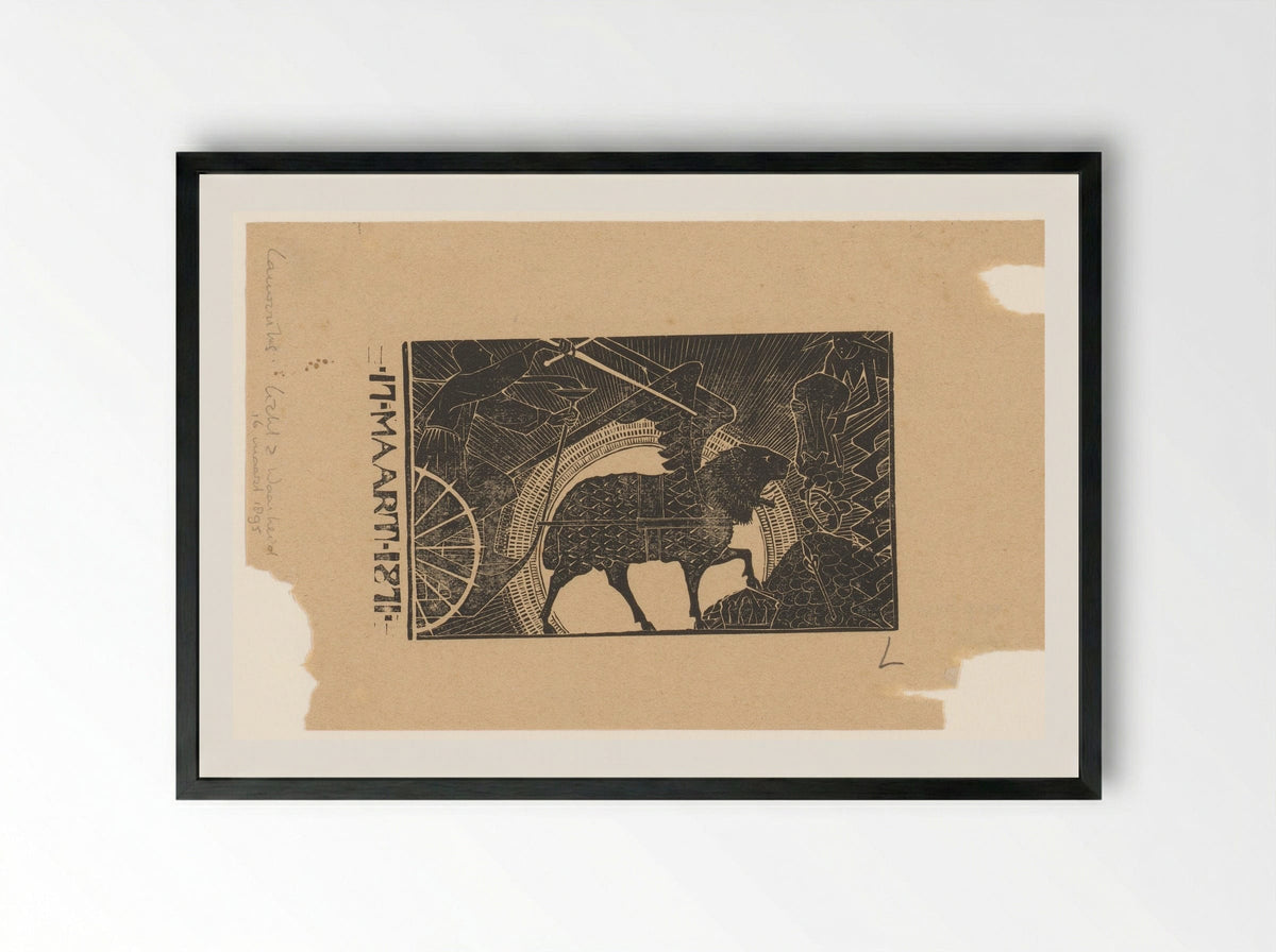 Wagen getrokken door Chimaera - Mathieu Lauweriks - Framed Print Black