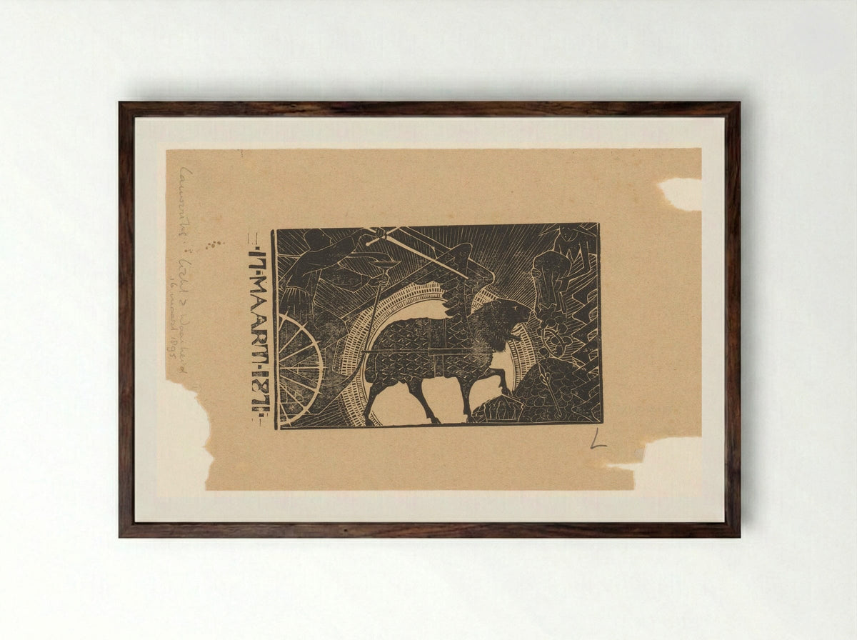 Wagen getrokken door Chimaera - Mathieu Lauweriks - Framed Print Dark Wood