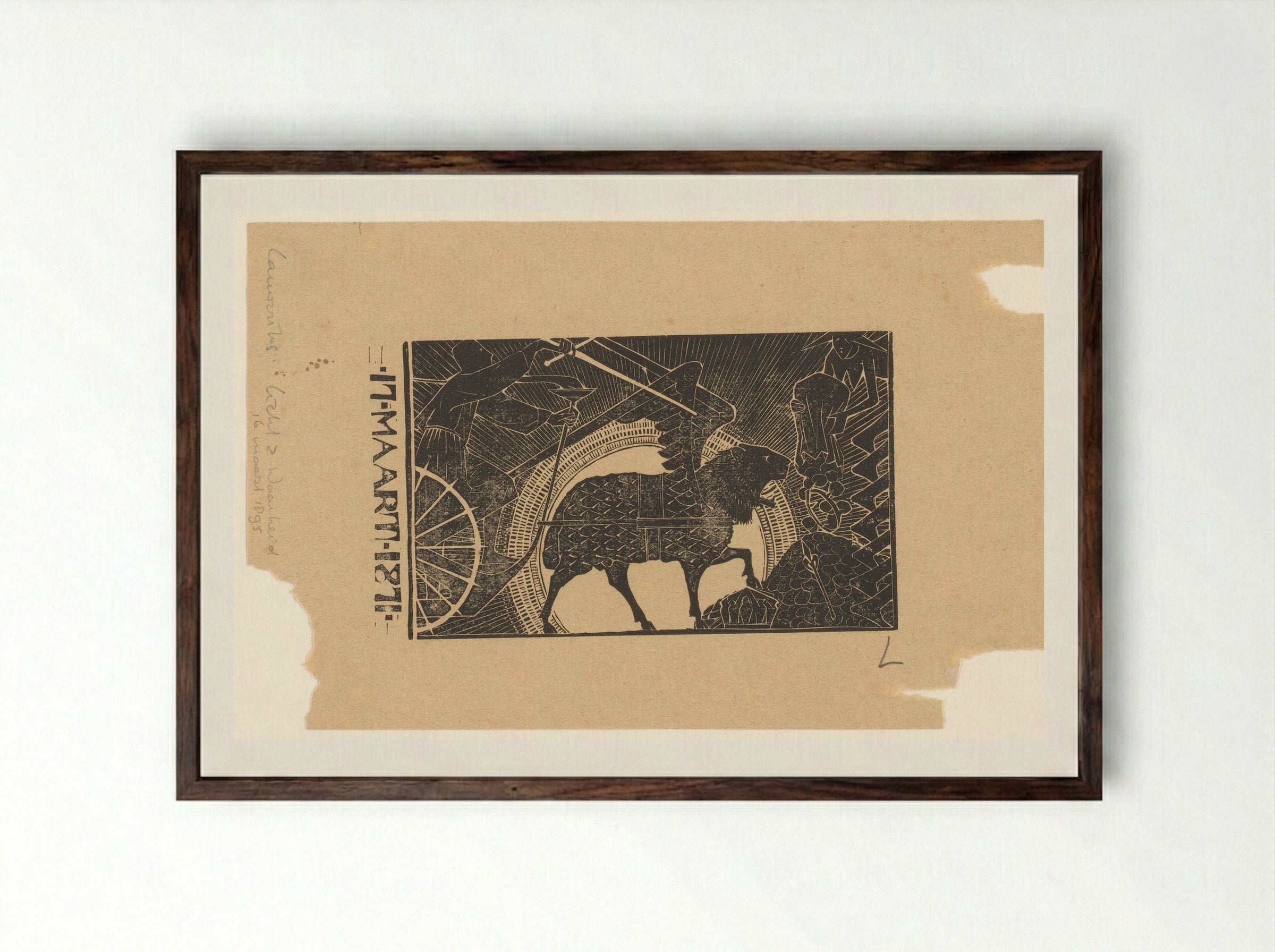 Wagen getrokken door Chimaera - Mathieu Lauweriks - Framed Print Dark Wood