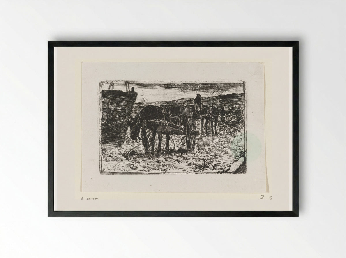 Wagens op het strand - Anton Mauve - Framed Print Black