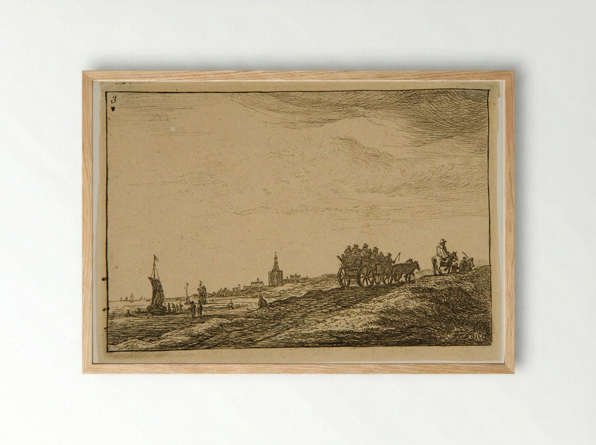 Wagon on the Road to Schevelingen - Anthonie Waterloo - Framed Print Wood
