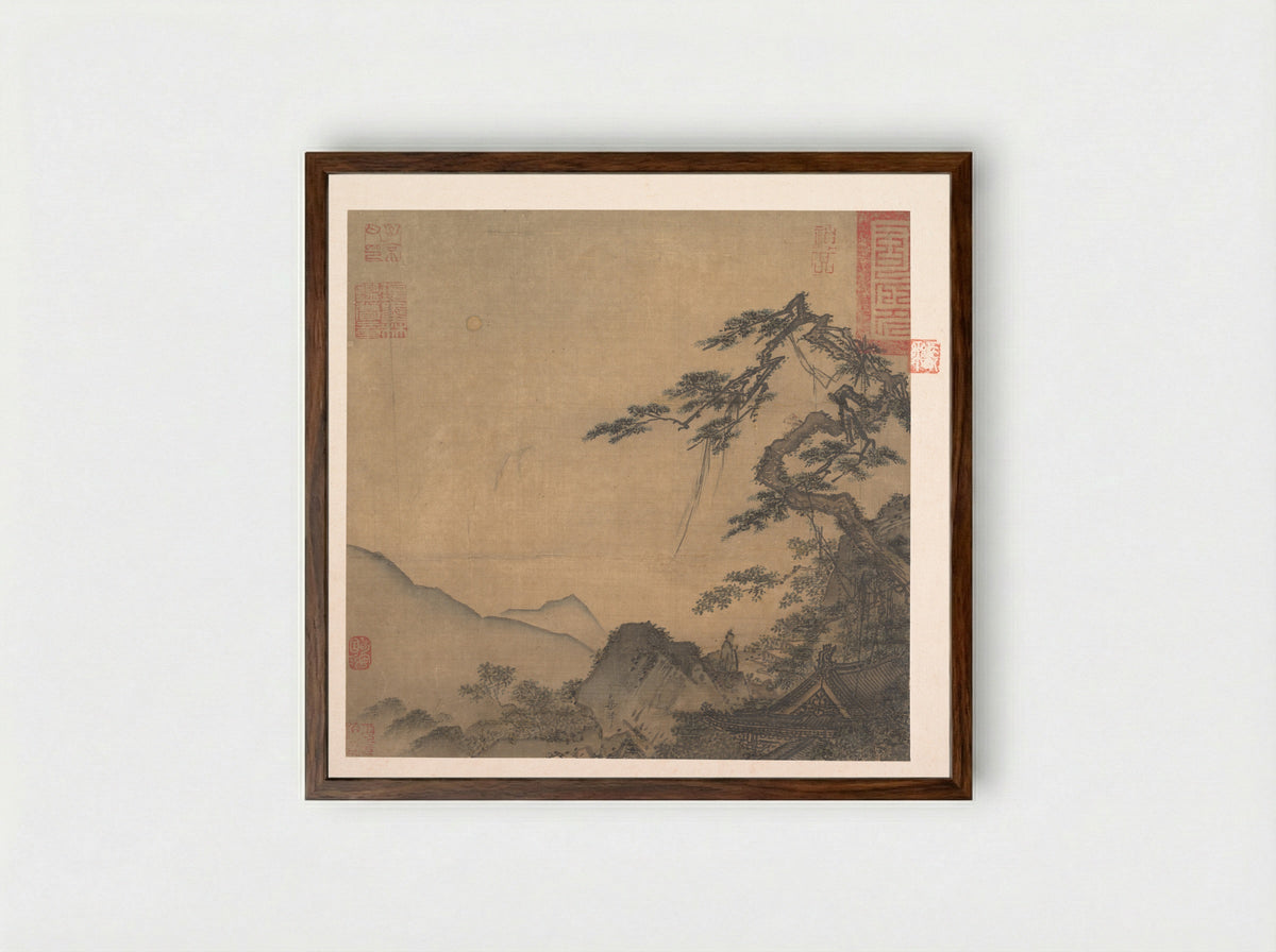 Waiting for Guests by Candlelight - Ma Lin - Framed Print Dark Wood