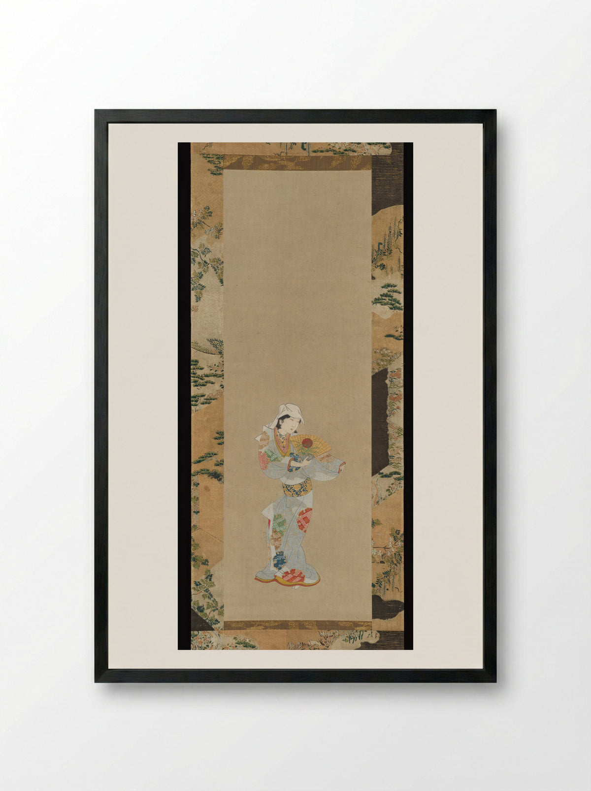 Wakashu (Male Youth) Dancer with a Fan - Fine Art Print - Framed Print Black
