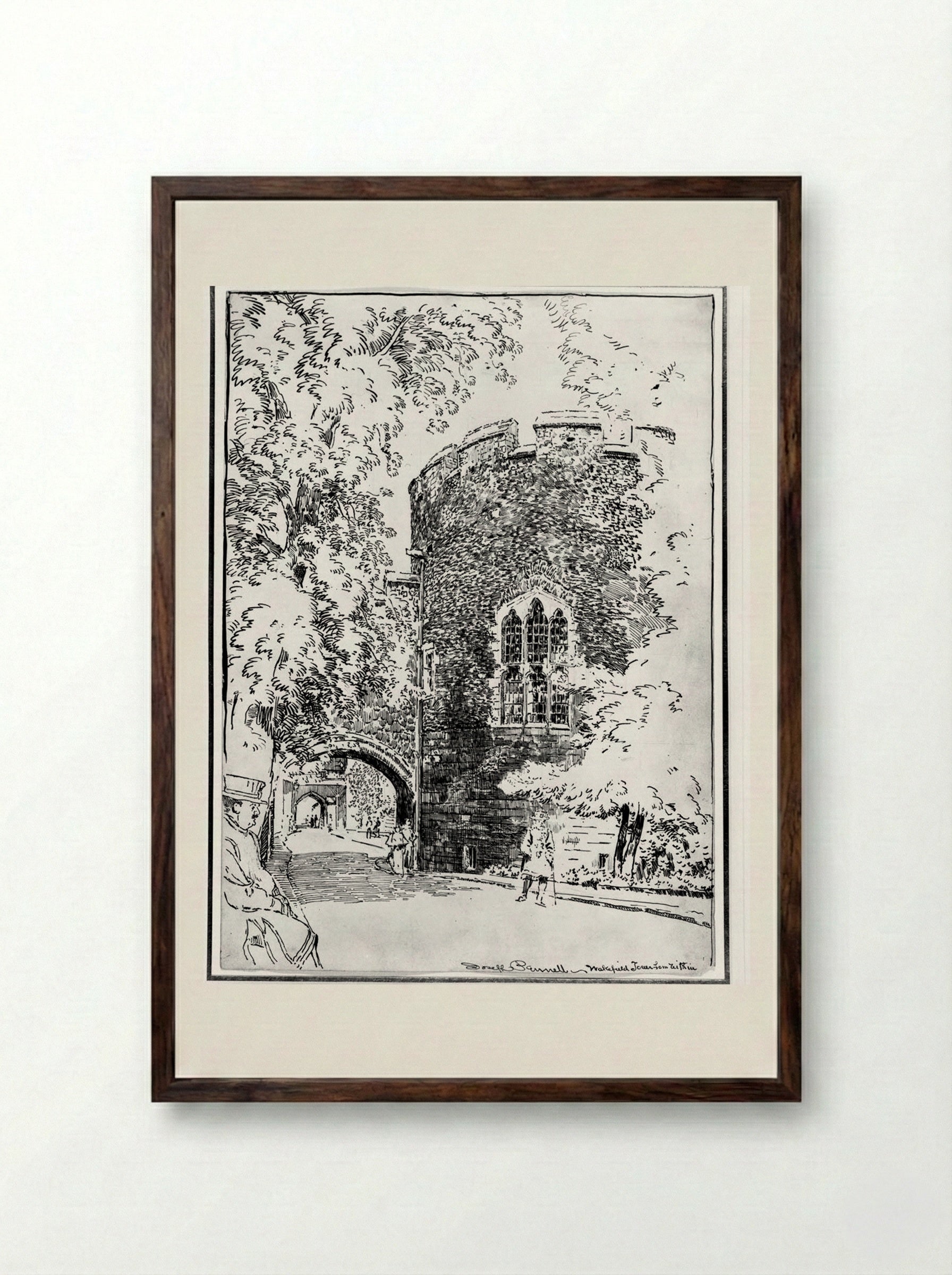 Wakefield Tower from Within - Joseph Pennell - Framed Print Dark Wood
