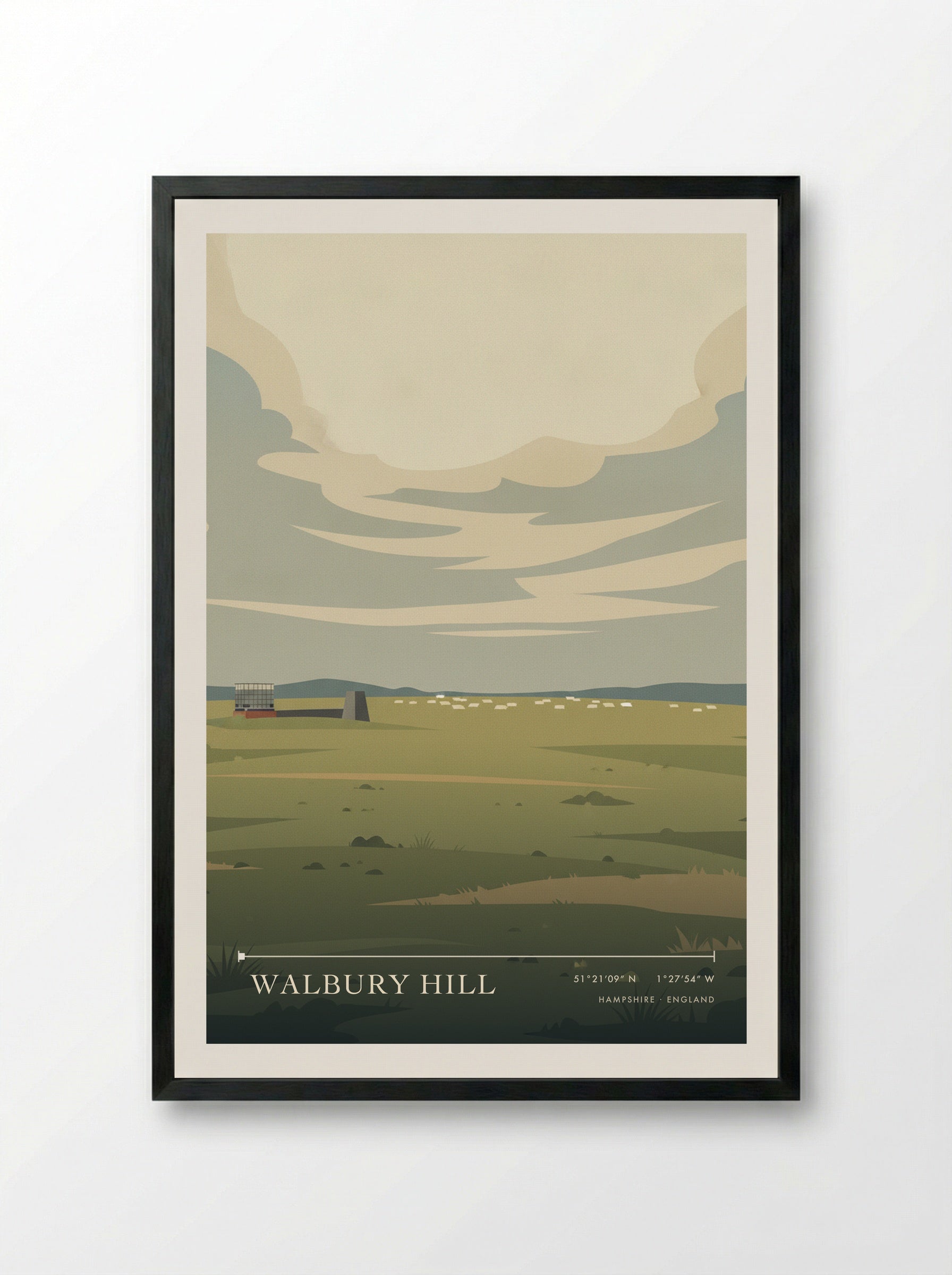 Walbury Hill Hampshire England Travel Poster - Framed Print Black