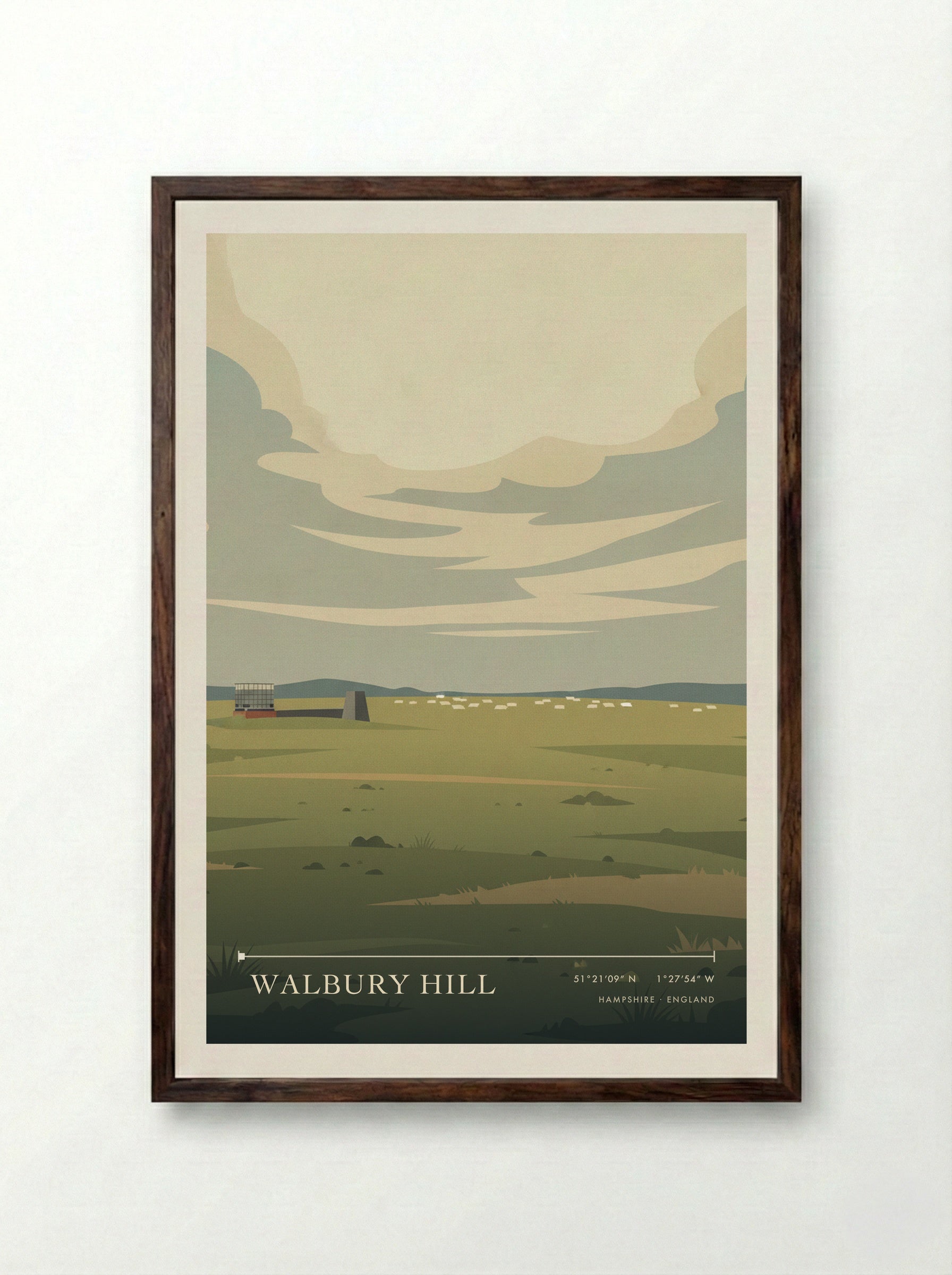 Walbury Hill Hampshire England Travel Poster - Framed Print Dark Wood