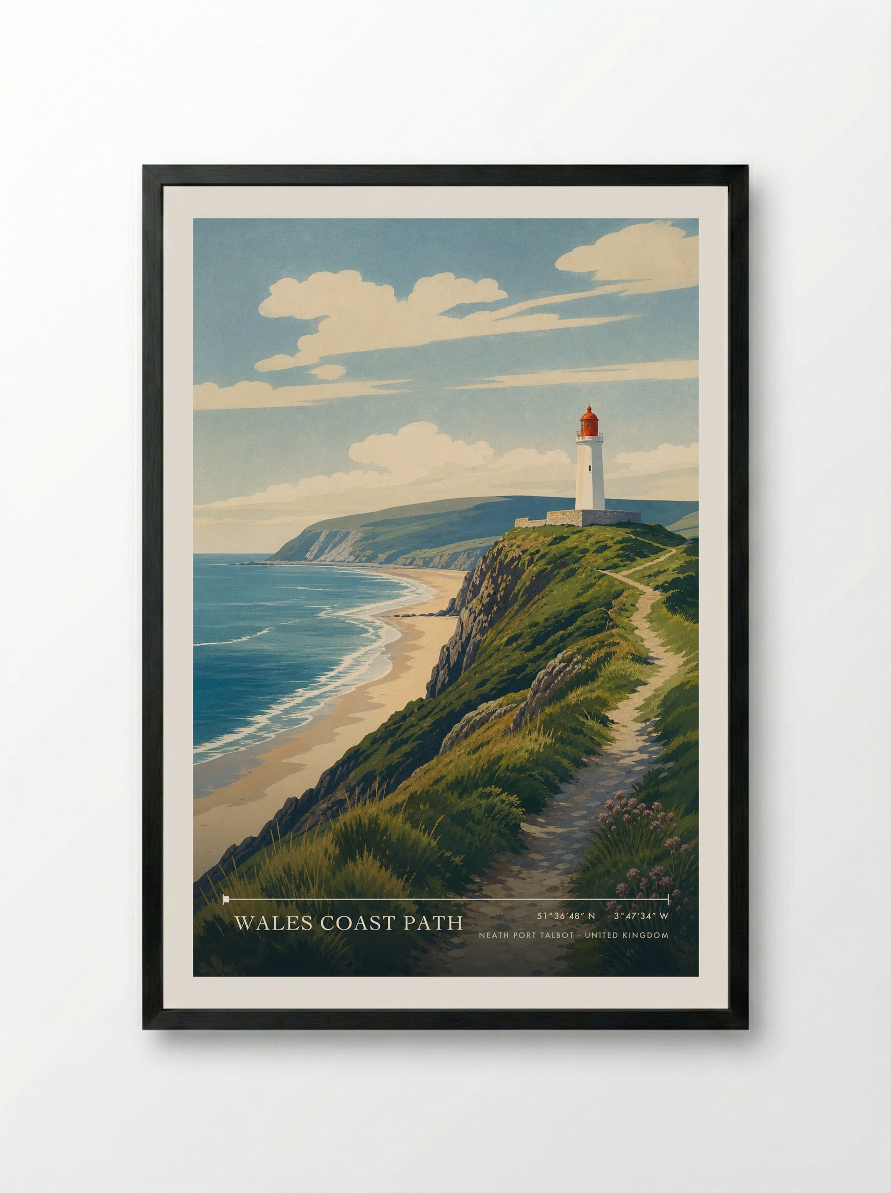 Wales Coast Path Neath Port Talbot United Kingdom Travel Poster - Framed Print Black