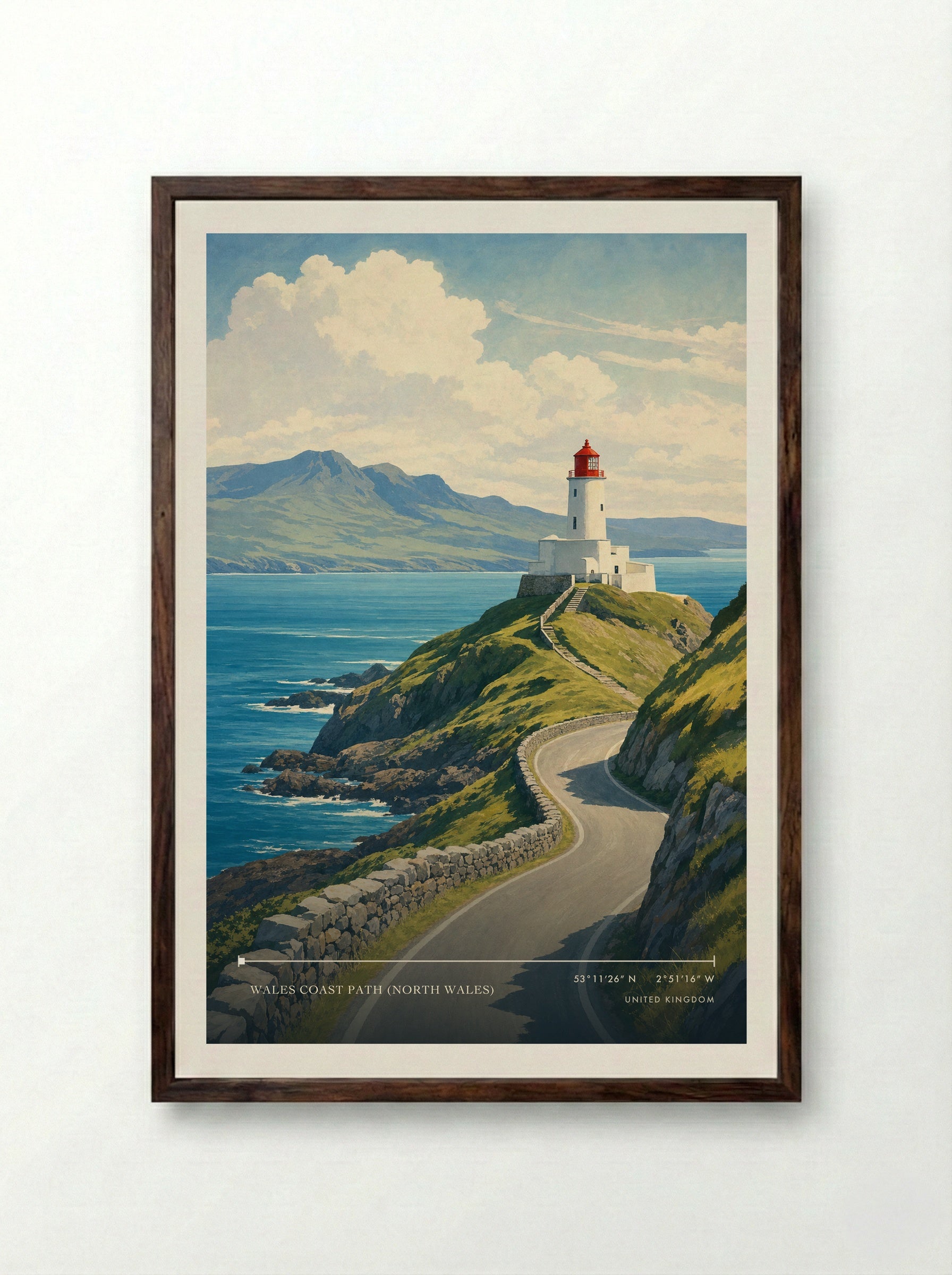 Wales Coast Path (North Wales) United Kingdom Travel Poster - Framed Print Dark Wood