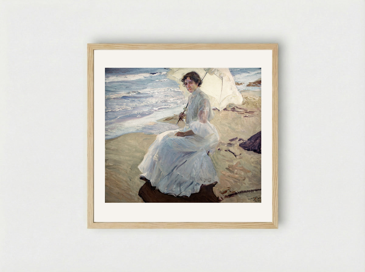 Walk on the Beach - Joaquín Sorolla - Framed Print Wood