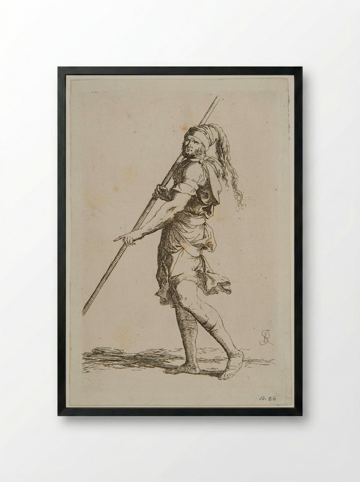 Walking Soldier Leaning on a Stick - Salvator Rosa - Framed Print Black