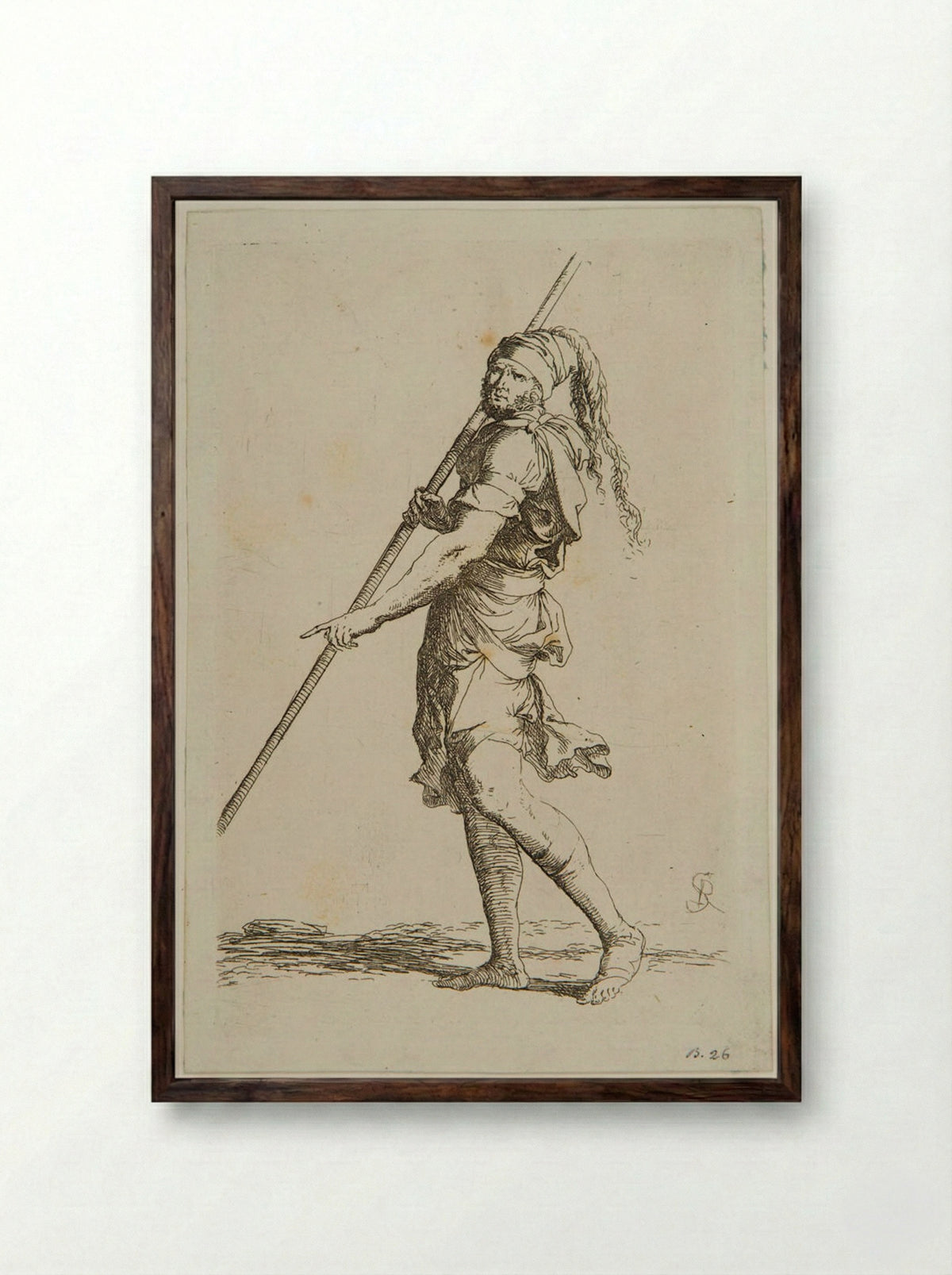 Walking Soldier Leaning on a Stick - Salvator Rosa - Framed Print Dark Wood