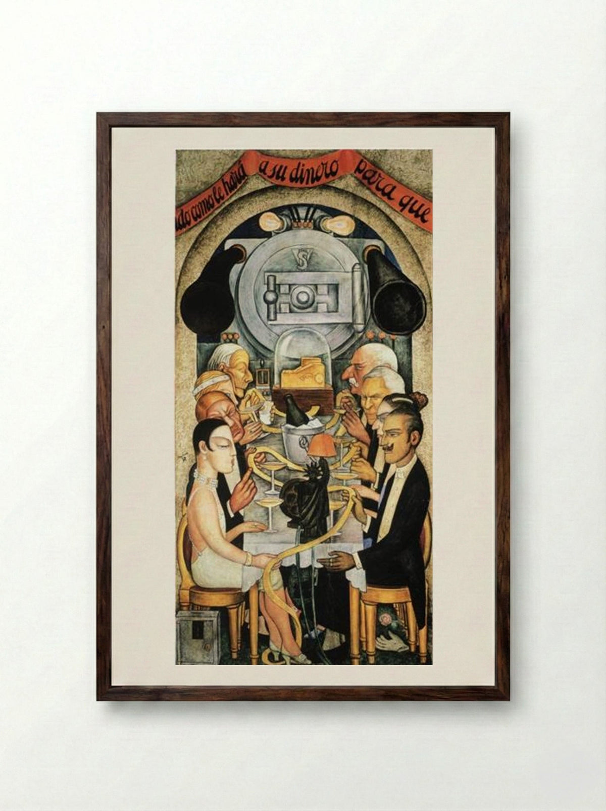 Wall Street Banquet - Diego Rivera - Framed Print Dark Wood
