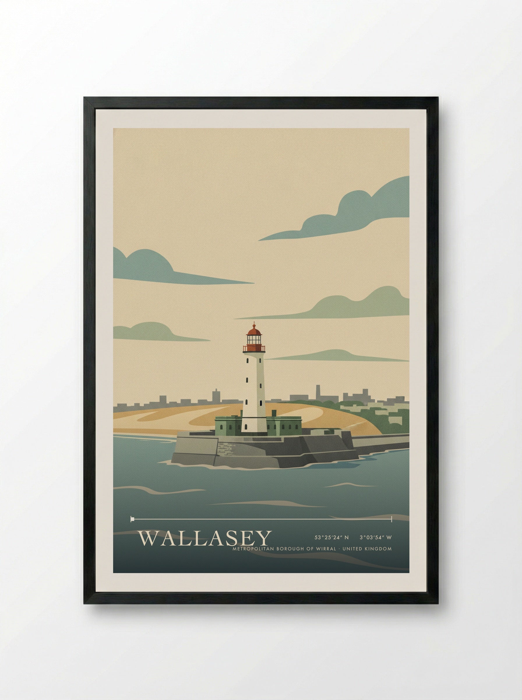 Wallasey Metropolitan Borough of Wirral United Kingdom Travel Poster - Framed Print Black