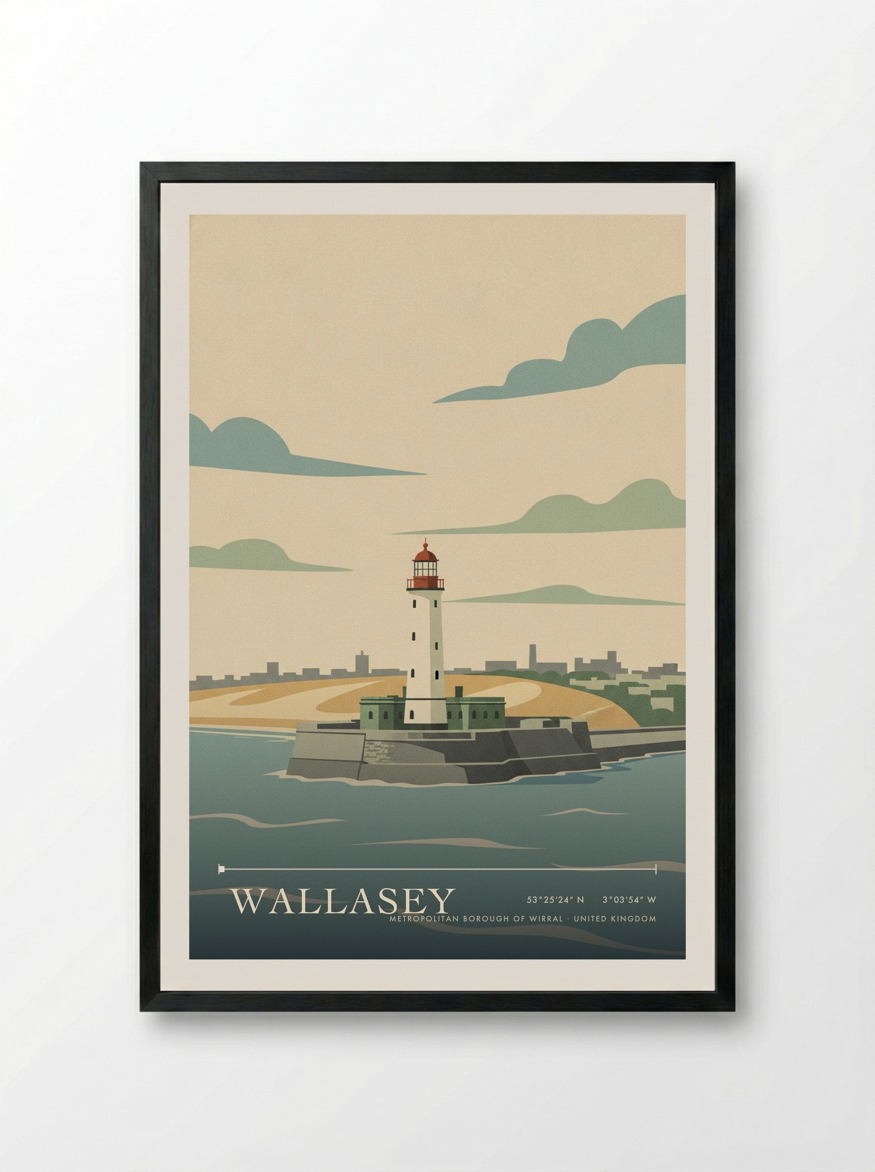 Wallasey Metropolitan Borough of Wirral United Kingdom Travel Poster - Framed Print Black
