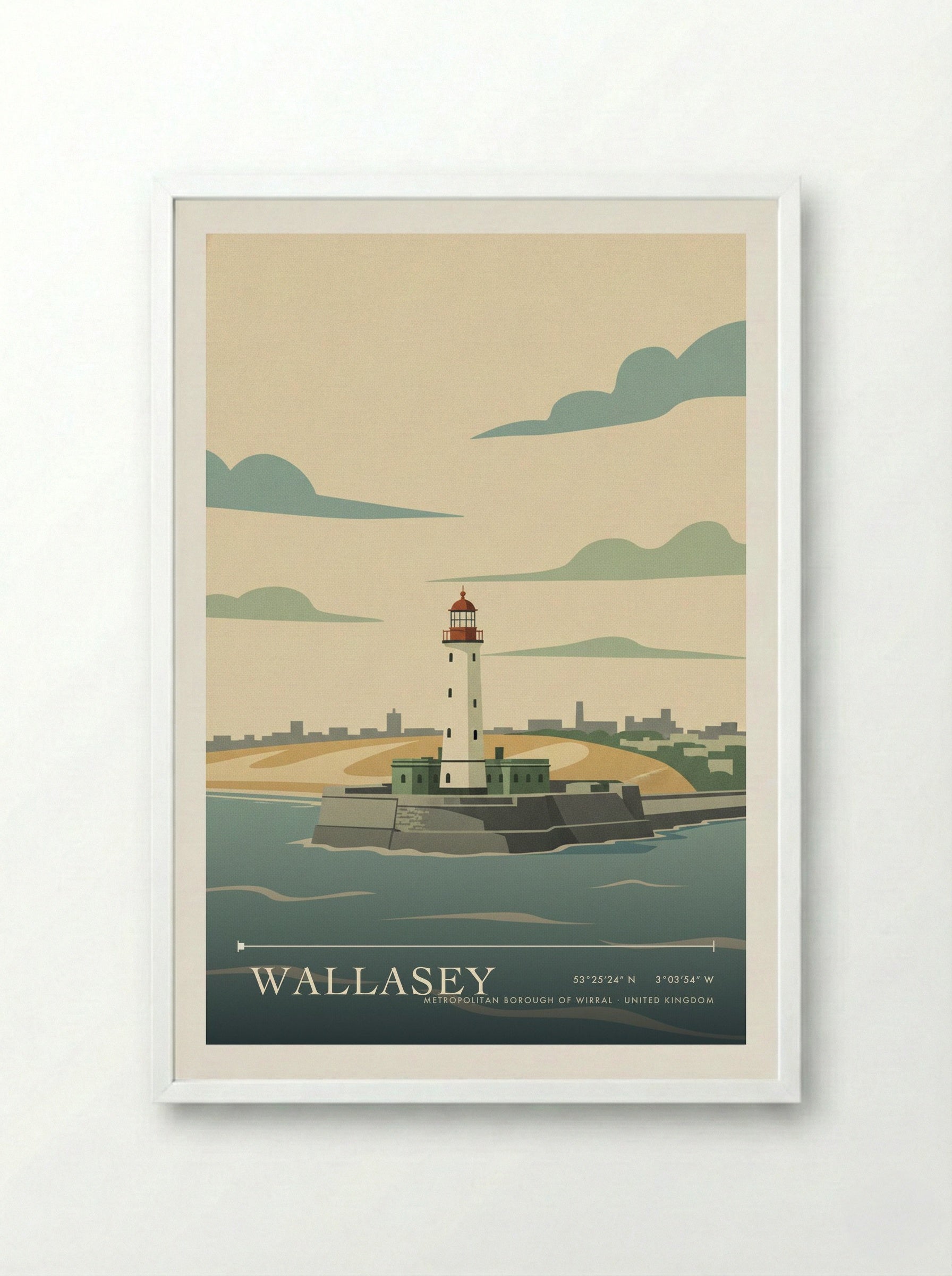 Wallasey Metropolitan Borough of Wirral United Kingdom Travel Poster - Framed Print White