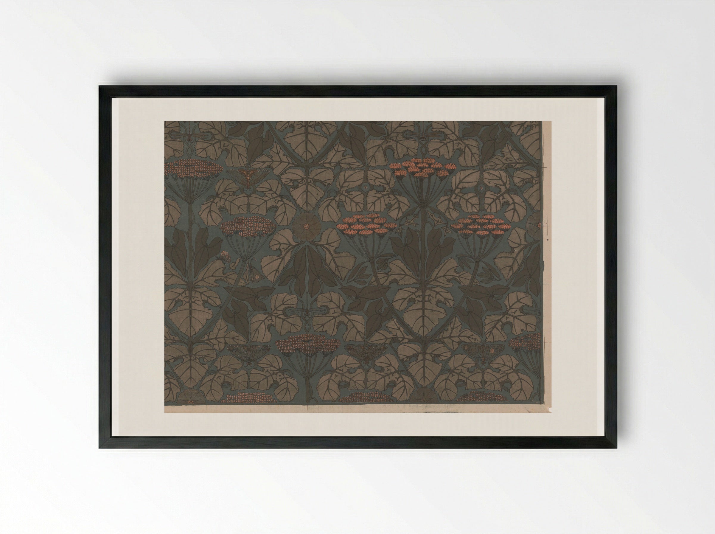 Wallpaper Design with Umbellifers, Butterflies and Dragonflies - Theo Nieuwenhuis - Framed Print Black