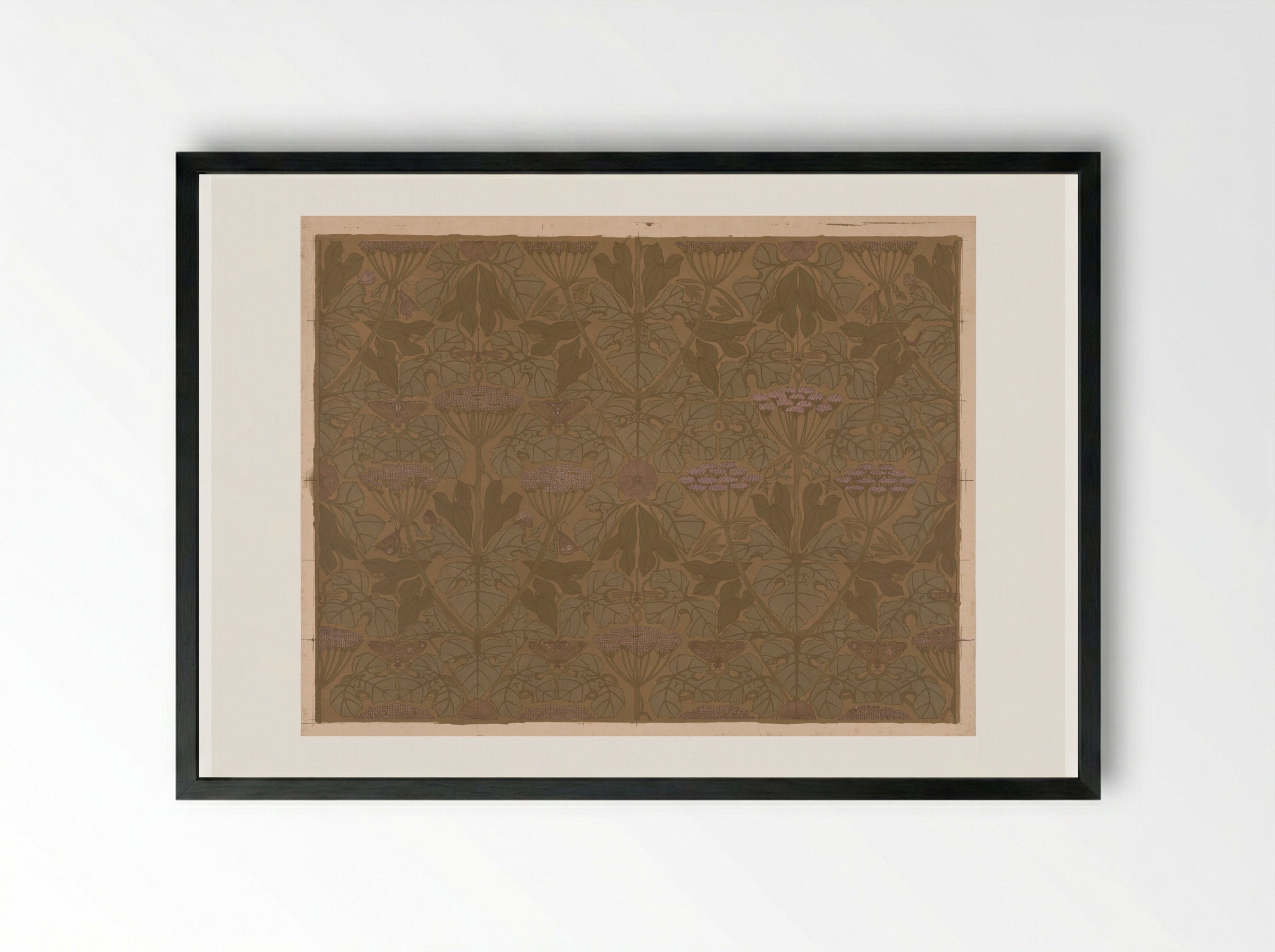 Wallpaper with Umbellifers, Butterflies and Dragonflies - Theo Nieuwenhuis - Framed Print Black