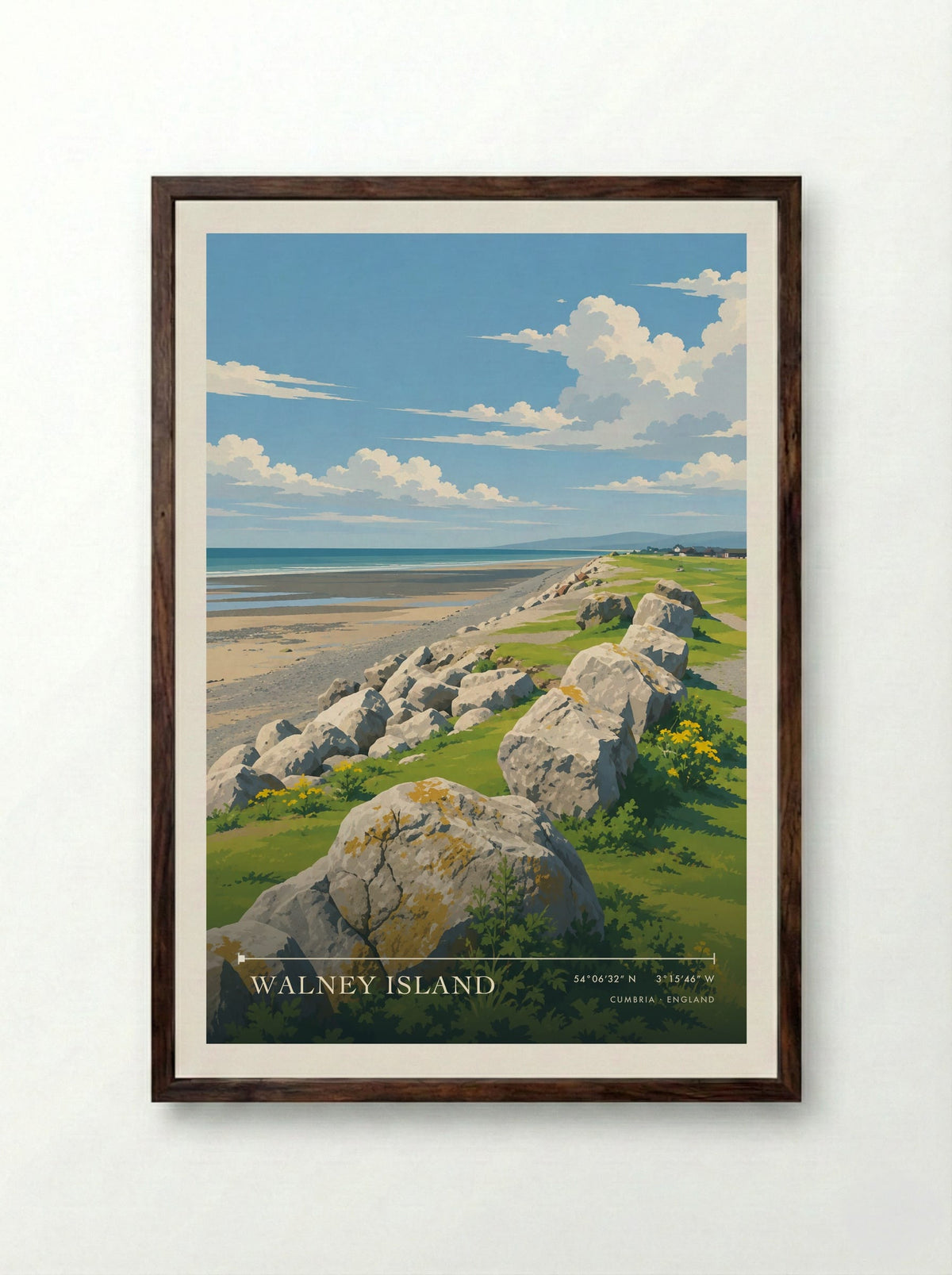 Walney Island, Cumbria | Travel Poster - Framed Print Dark Wood
