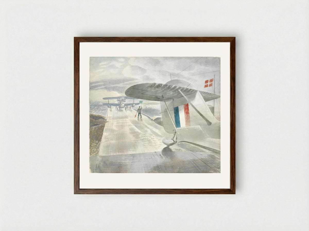 Walrus Aircraft on the Slipway - Eric Ravilious - Framed Print Dark Wood