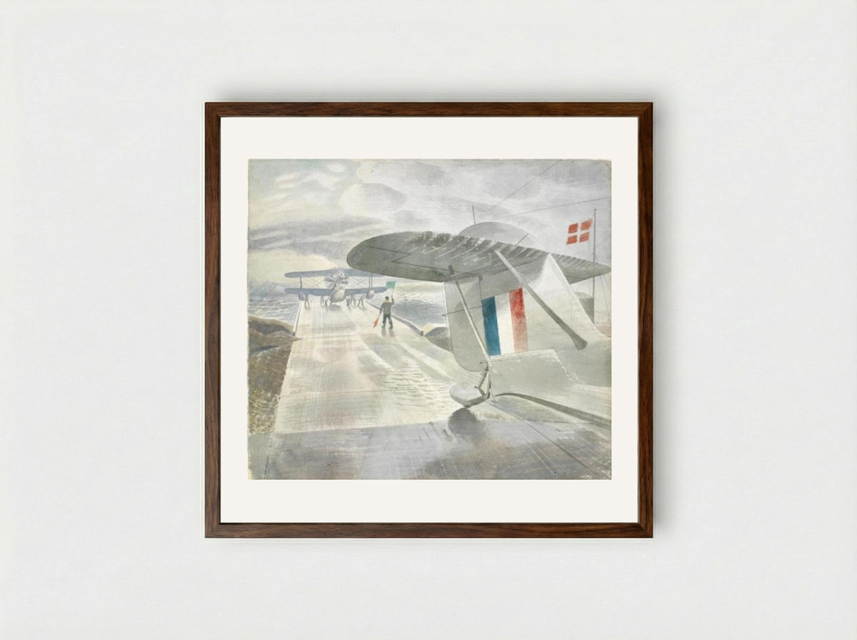 Walrus Aircraft on the Slipway - Eric Ravilious - Framed Print Dark Wood