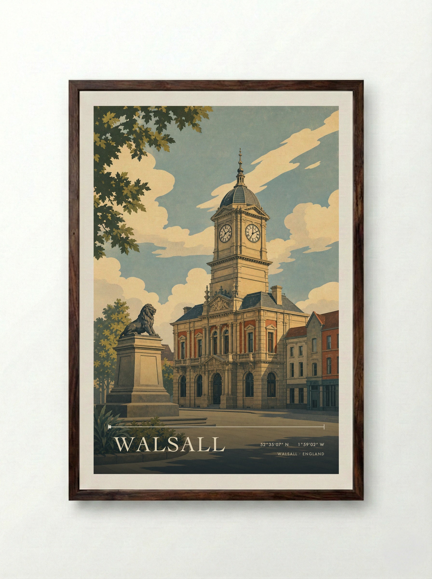 Walsall England Travel Poster - Framed Print Dark Wood