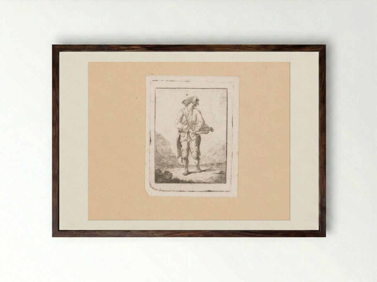 Wandelaar met muziekinstrument - Johann Friedrich Morgenstern - Framed Print Dark Wood