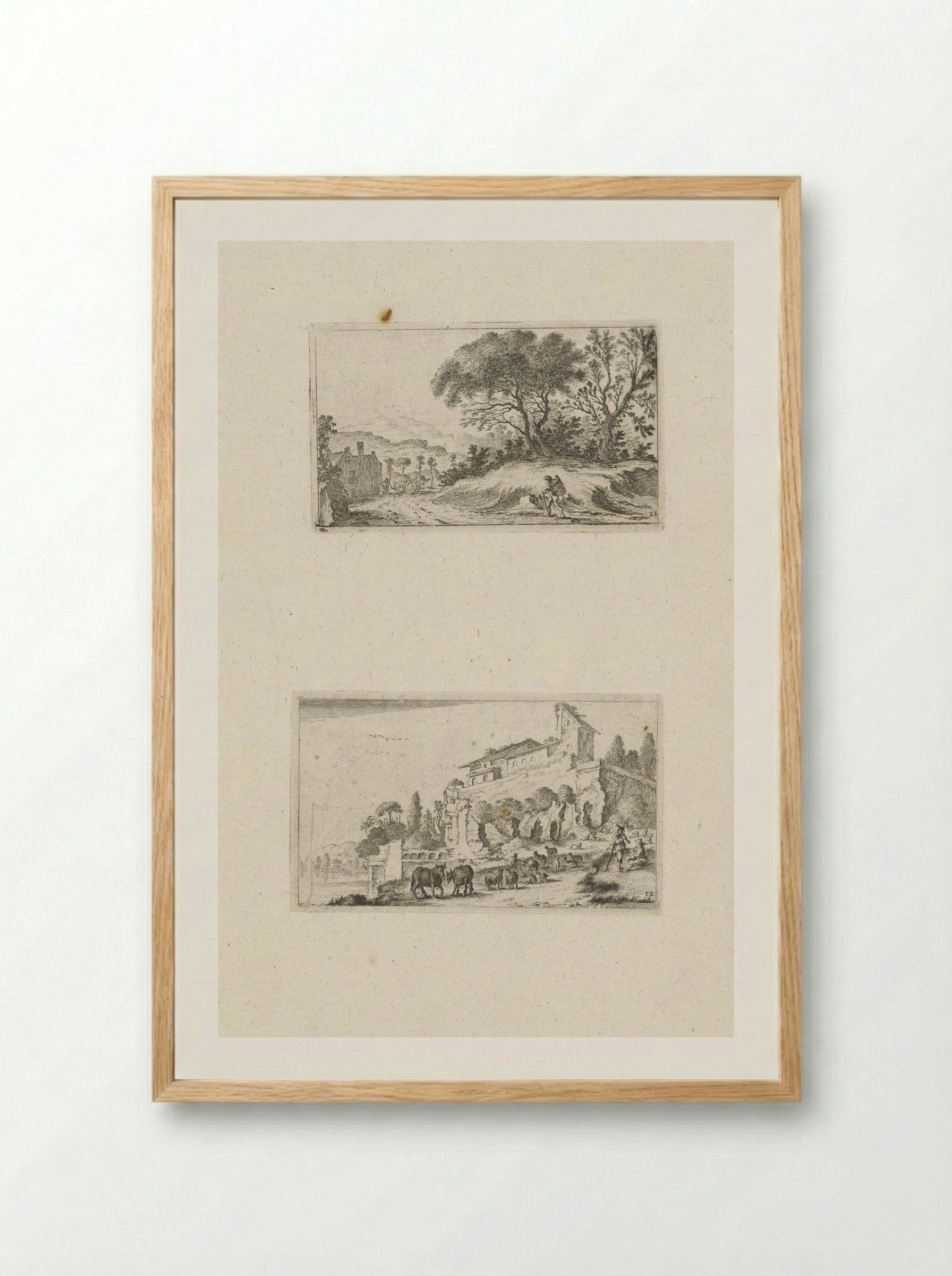 Wandelaar onderweg en ruïne van een villa op een heuvel - Gillis van Scheyndel (I) - Framed Print Wood