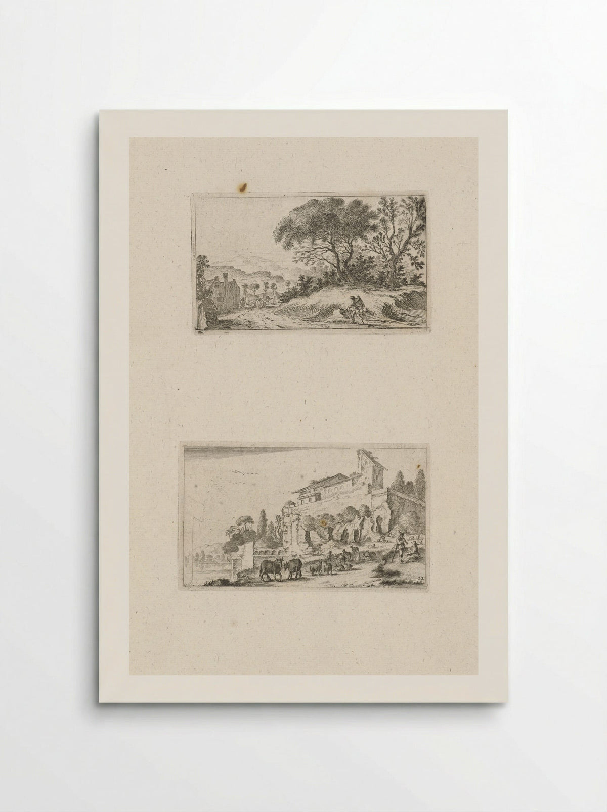 Wandelaar onderweg en ruïne van een villa op een heuvel - Gillis van Scheyndel (I) - Poster