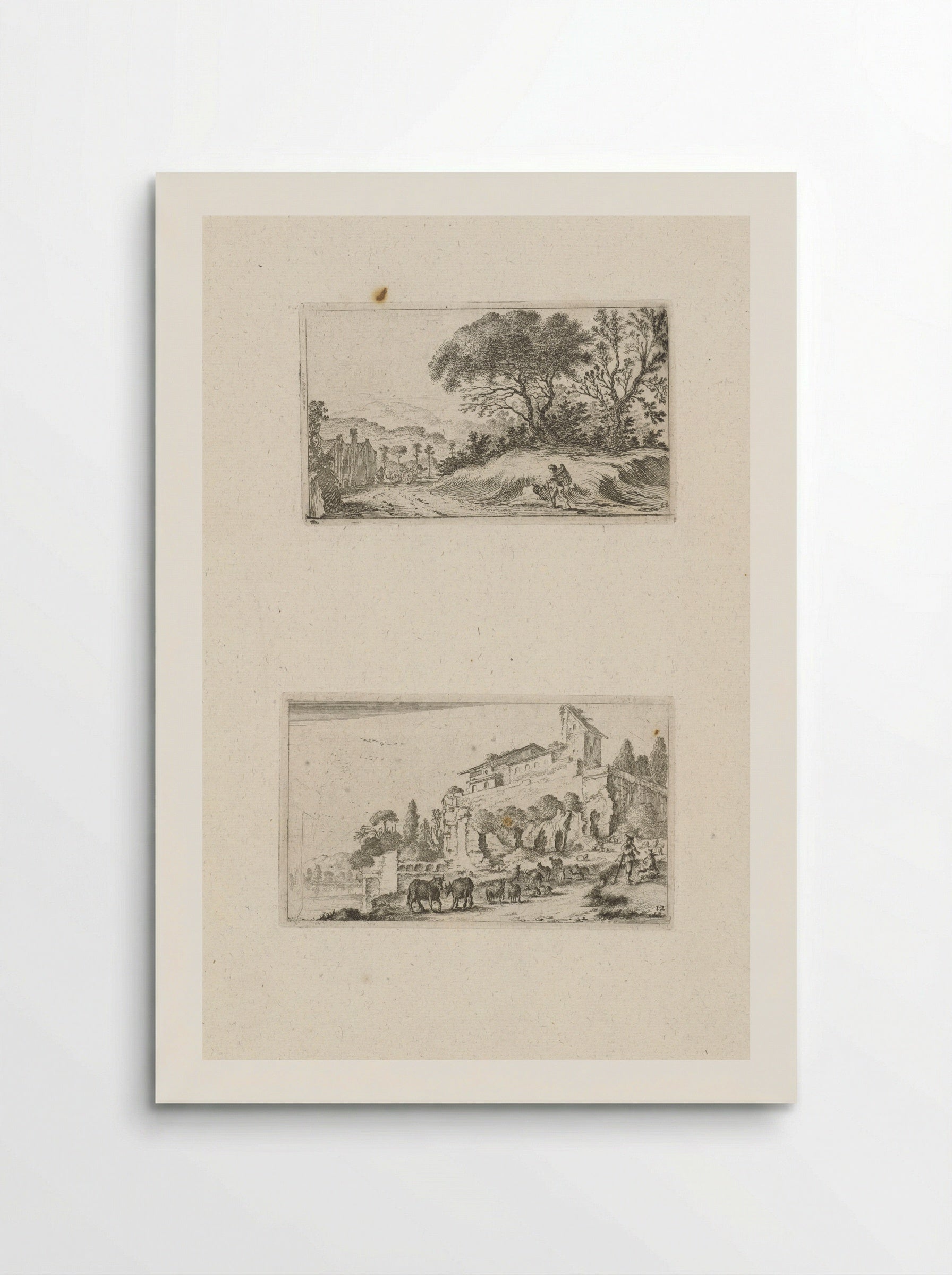 Wandelaar onderweg en ruïne van een villa op een heuvel - Gillis van Scheyndel (I) - Poster