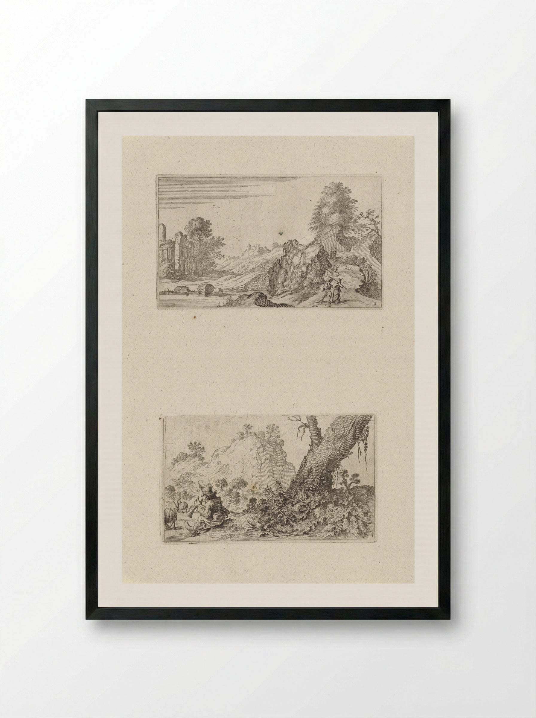 Wandelaars in een heuvellandschap en herdersjongen - Gillis van Scheyndel (I) - Framed Print Black