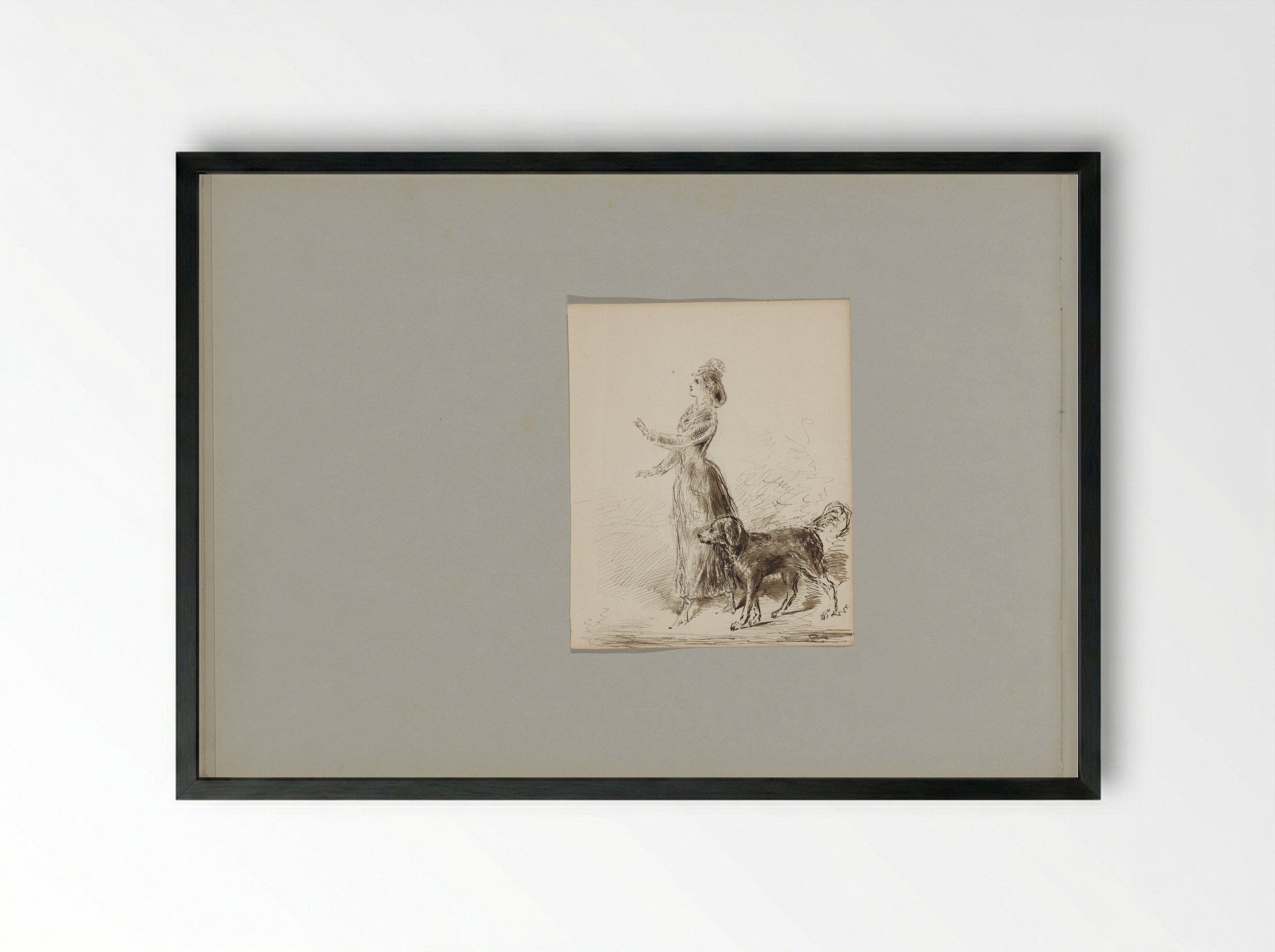 Wandelende vrouw met hond - Alexander Ver Huell - Framed Print Black