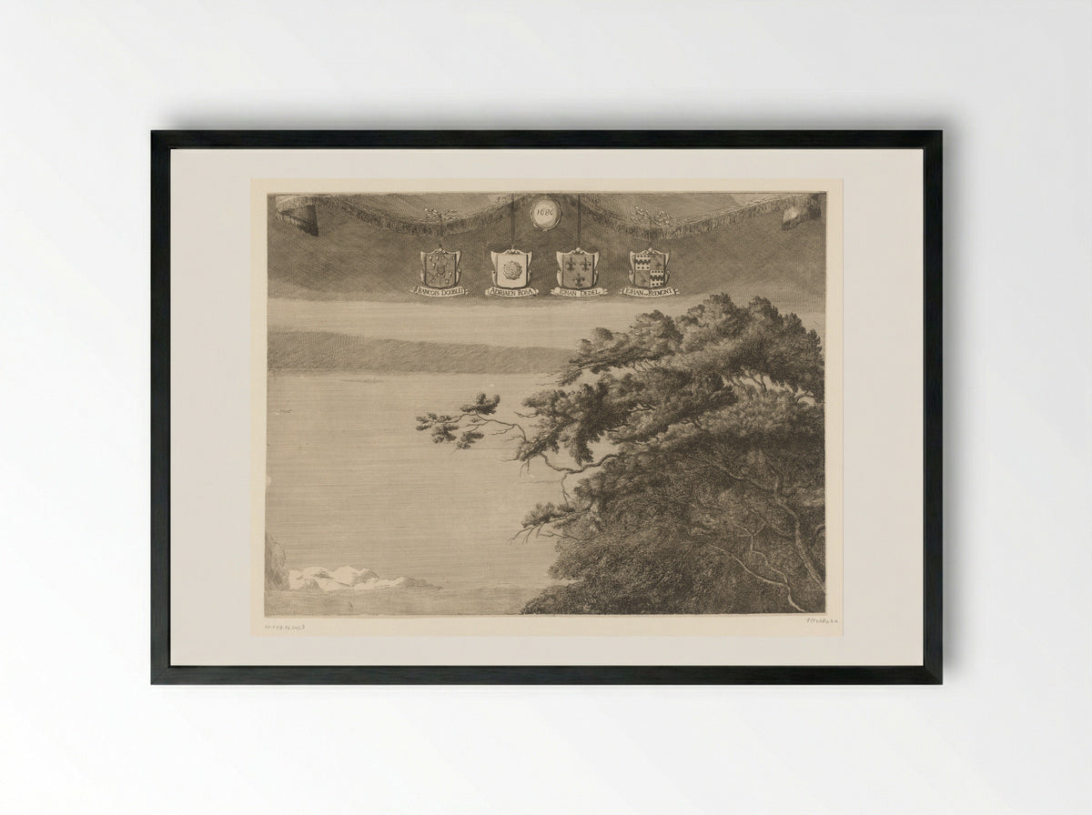 Wandelrit van prins Willem III buiten Den Haag (blad middenboven) - Johannes Kip - Framed Print Black