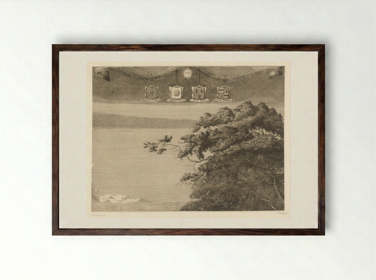 Wandelrit van prins Willem III buiten Den Haag (blad middenboven) - Johannes Kip - Framed Print Dark Wood
