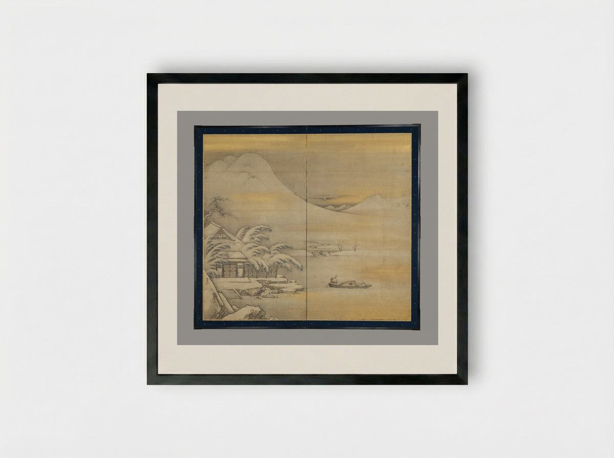 Wang Ziyou Visiting Dai Andao on a Snowy Evening - Kano Sansetsu - Framed Print Black