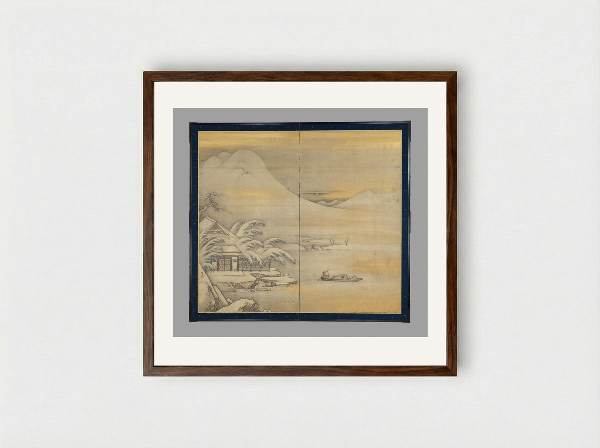 Wang Ziyou Visiting Dai Andao on a Snowy Evening - Kano Sansetsu - Framed Print Dark Wood