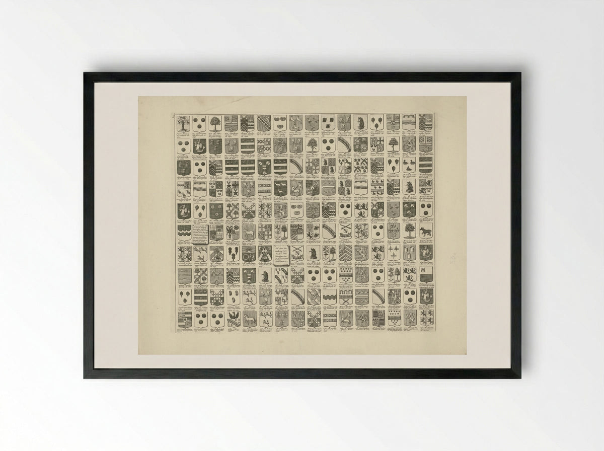 Wapenkaart met de wapens en namen van de Heren Veertigen van Delft - Hendrik de Leth - Framed Print Black