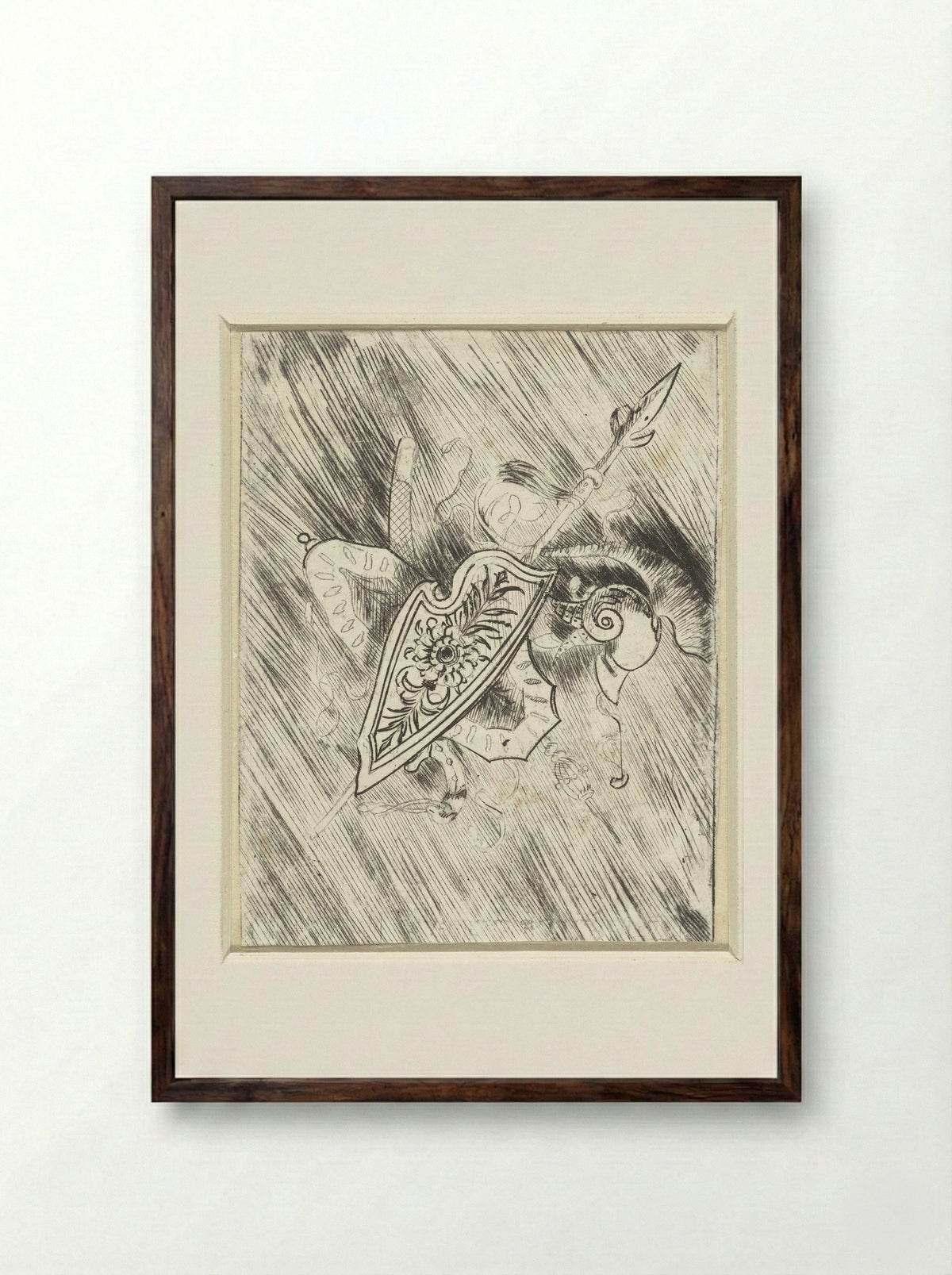 Wapentrofeeën waaronder schilden en speer en helm - Meester van 1515 - Framed Print Dark Wood