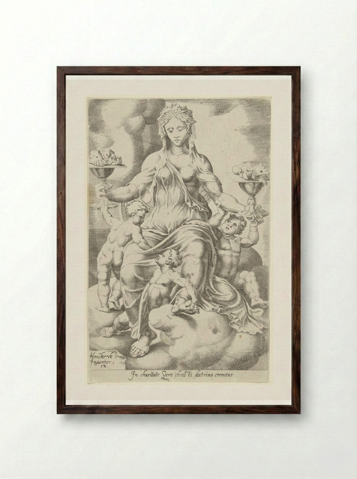 Ware liefdadigheid volgt de leer van Christus - Dirck Volckertsz. Coornhert - Framed Print Dark Wood