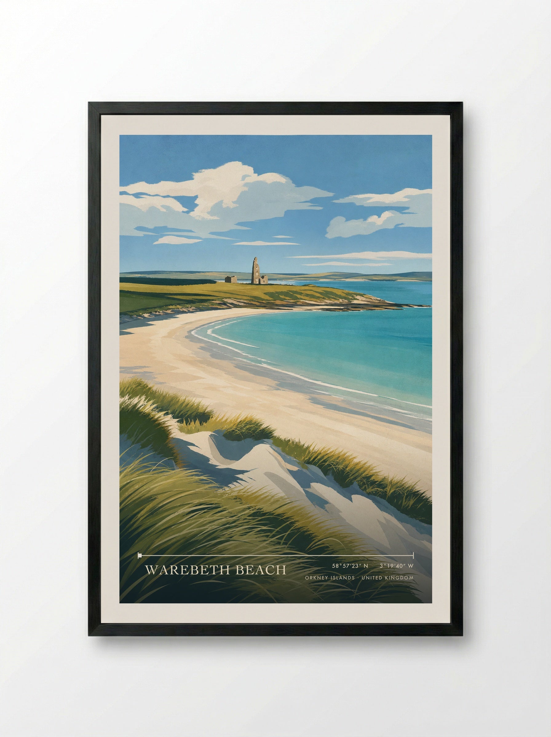 Warebeth Beach Orkney Islands United Kingdom Travel Poster - Framed Print Black