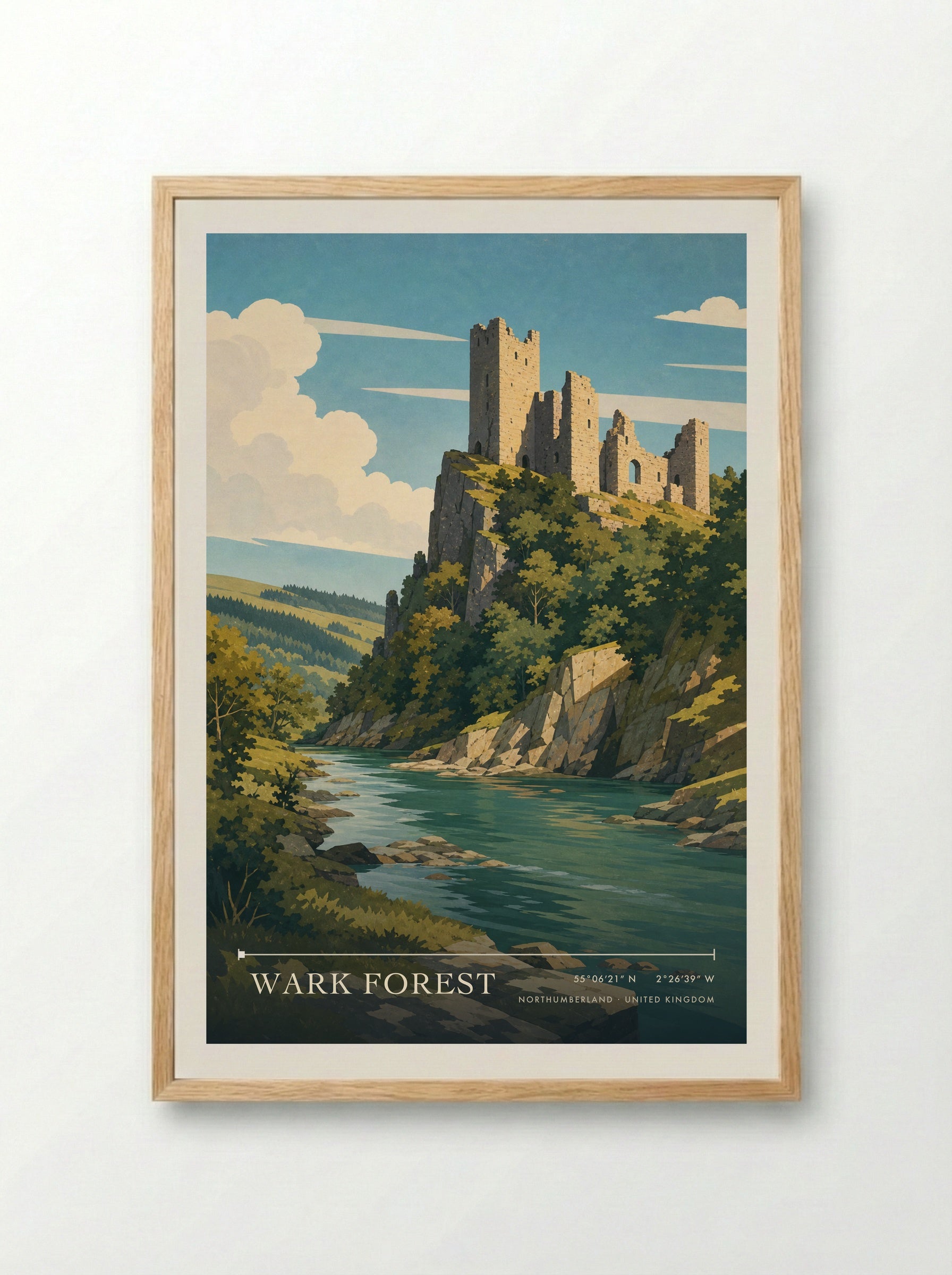 Wark Forest Northumberland United Kingdom Travel Poster - Framed Print Wood