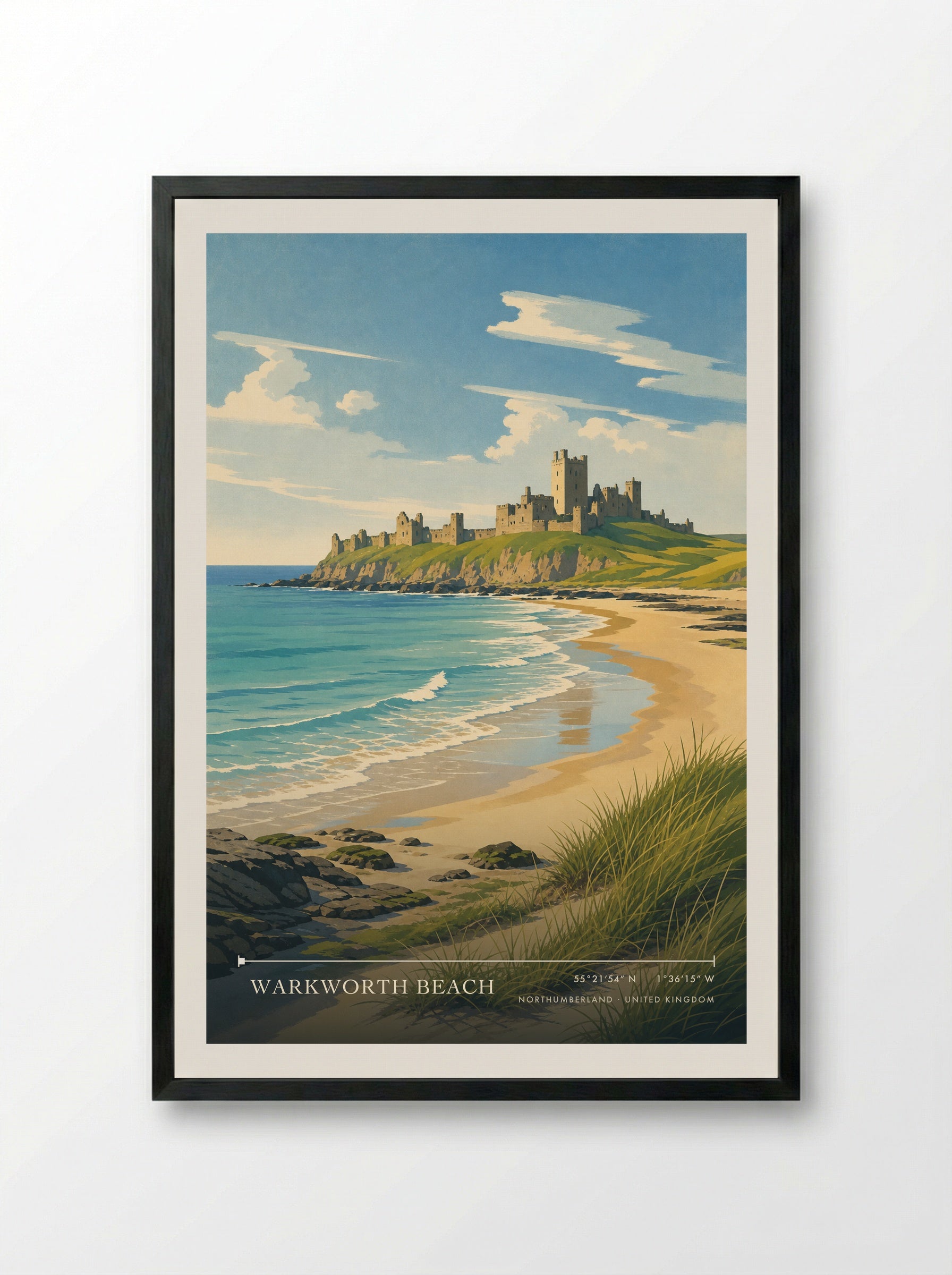 Warkworth Beach Northumberland United Kingdom Travel Poster - Framed Print Black