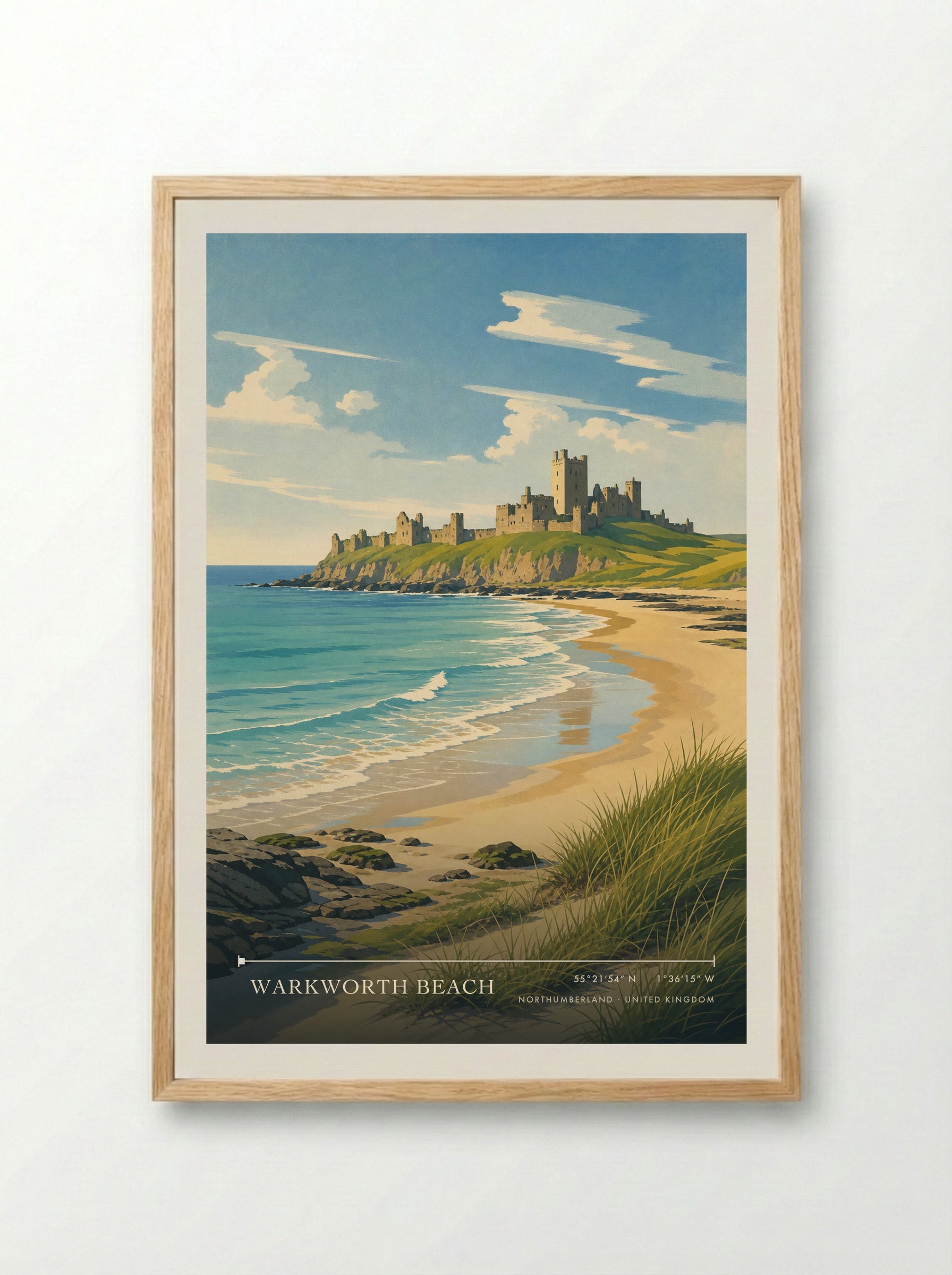 Warkworth Beach Northumberland United Kingdom Travel Poster - Framed Print Wood