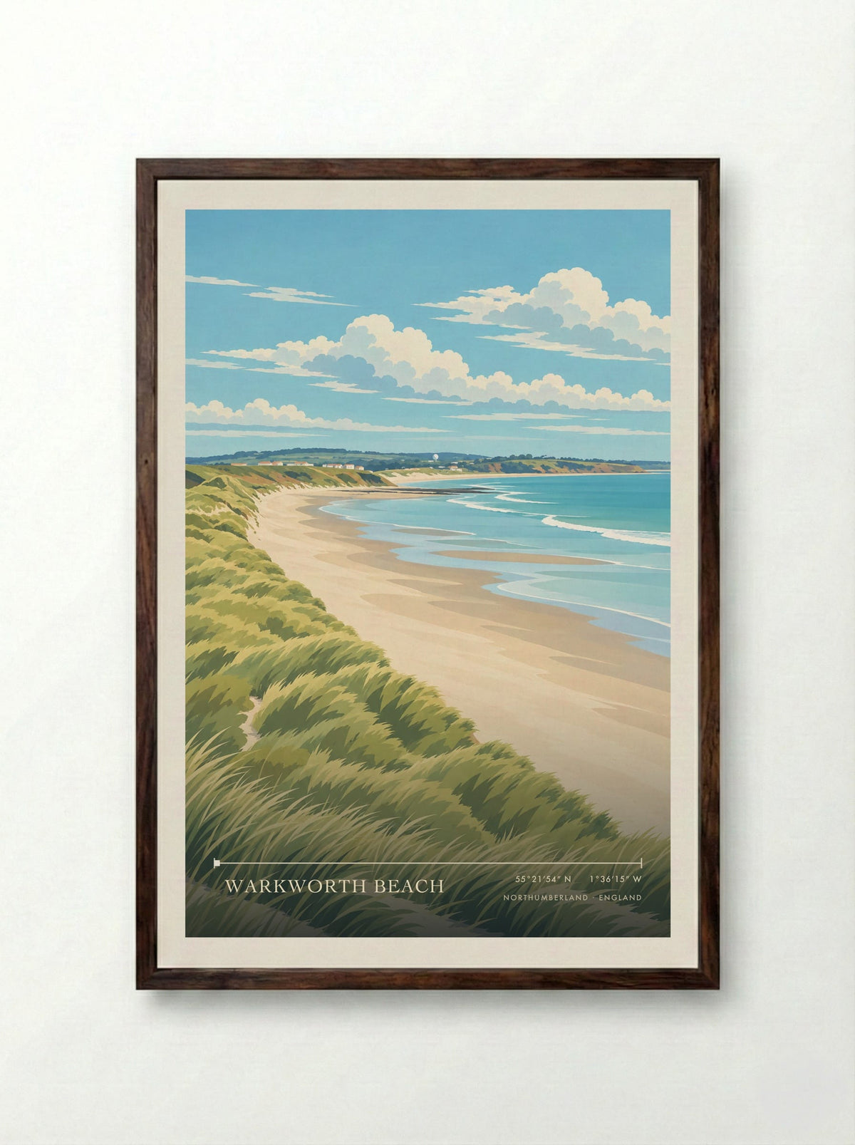 Warkworth Beach, Northumberland | Travel Poster - Framed Print Dark Wood